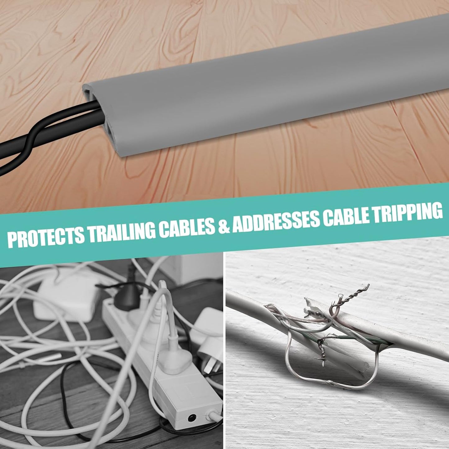 Floor Cord Cover Self Adhesive Cord Hider,3.3FT Cable Management, Extension Strip Protector for Wires, Prevent Cable Trips for Offices, Gyms, Exhibitions Cavity:0.39"(W) x 0.27"(H) Gray