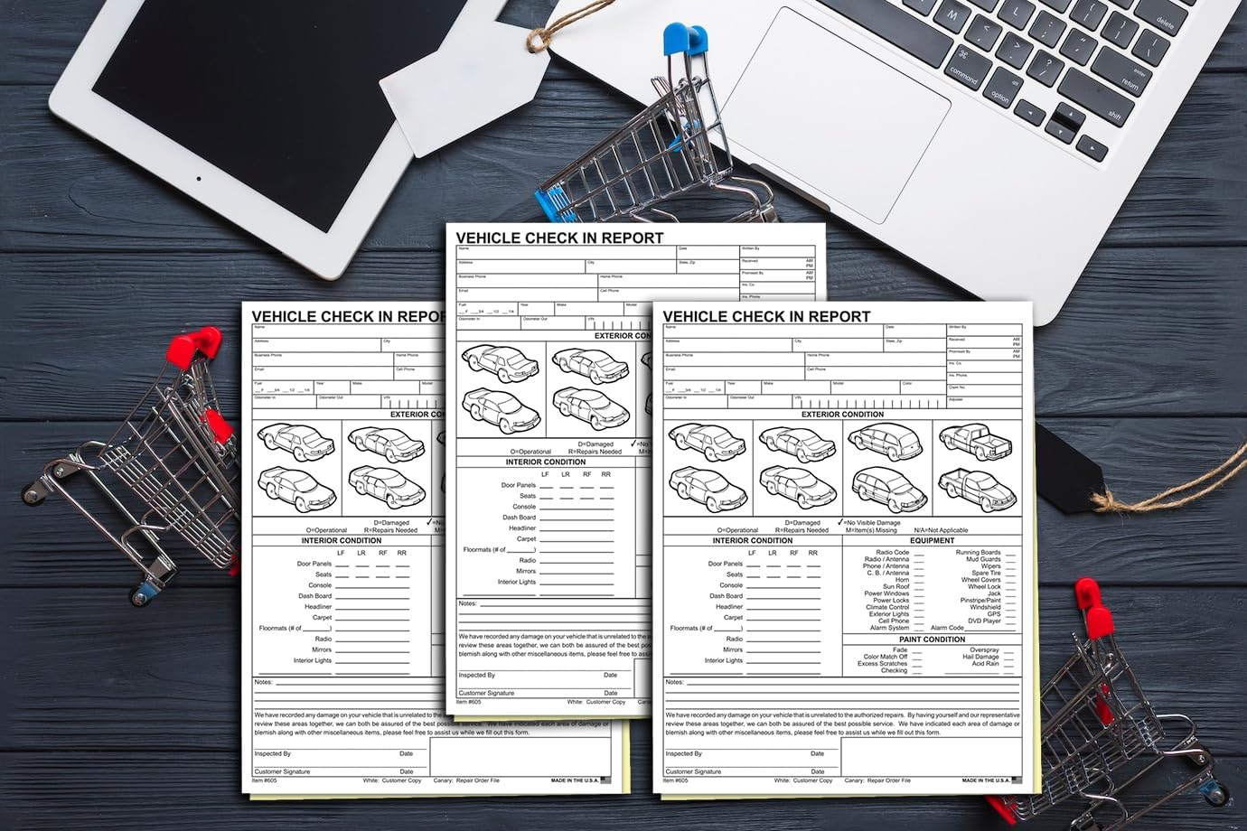 Vehicle Check-In Form Pad โ 8.5" x 11" 2-Part Carbonless Auto Condition Report โ White & Canary Copies โ Service Intake Sheet for Car Dealerships, Repair Shops & Mechanics โ Pack of 200