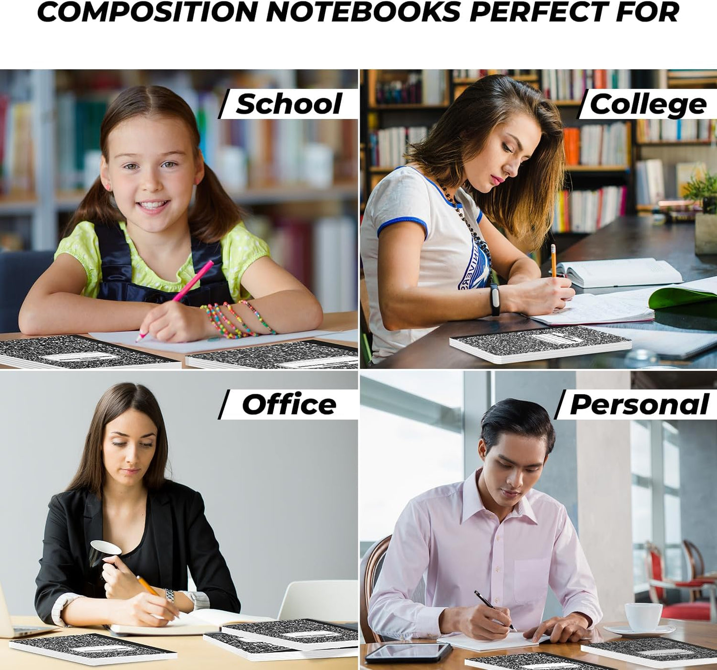 12 Pack Graph Paper Composition Notebook, 200 Pages (100 Sheets), 4x4 Grid, Graph Composition Notebook, Black Marble Hard Cover Quad Ruled Notebooks for School, Bulk Grid Composition Notebook