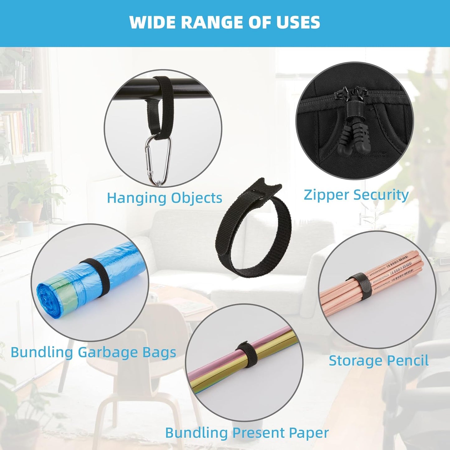 100 Pcs 10-Inch Heavy-Duty Self-Fastening Cable Ties - Durable, Reusable Straps for Wire Organization, Ideal for Home, Office, Garage, and Outdoor Use
