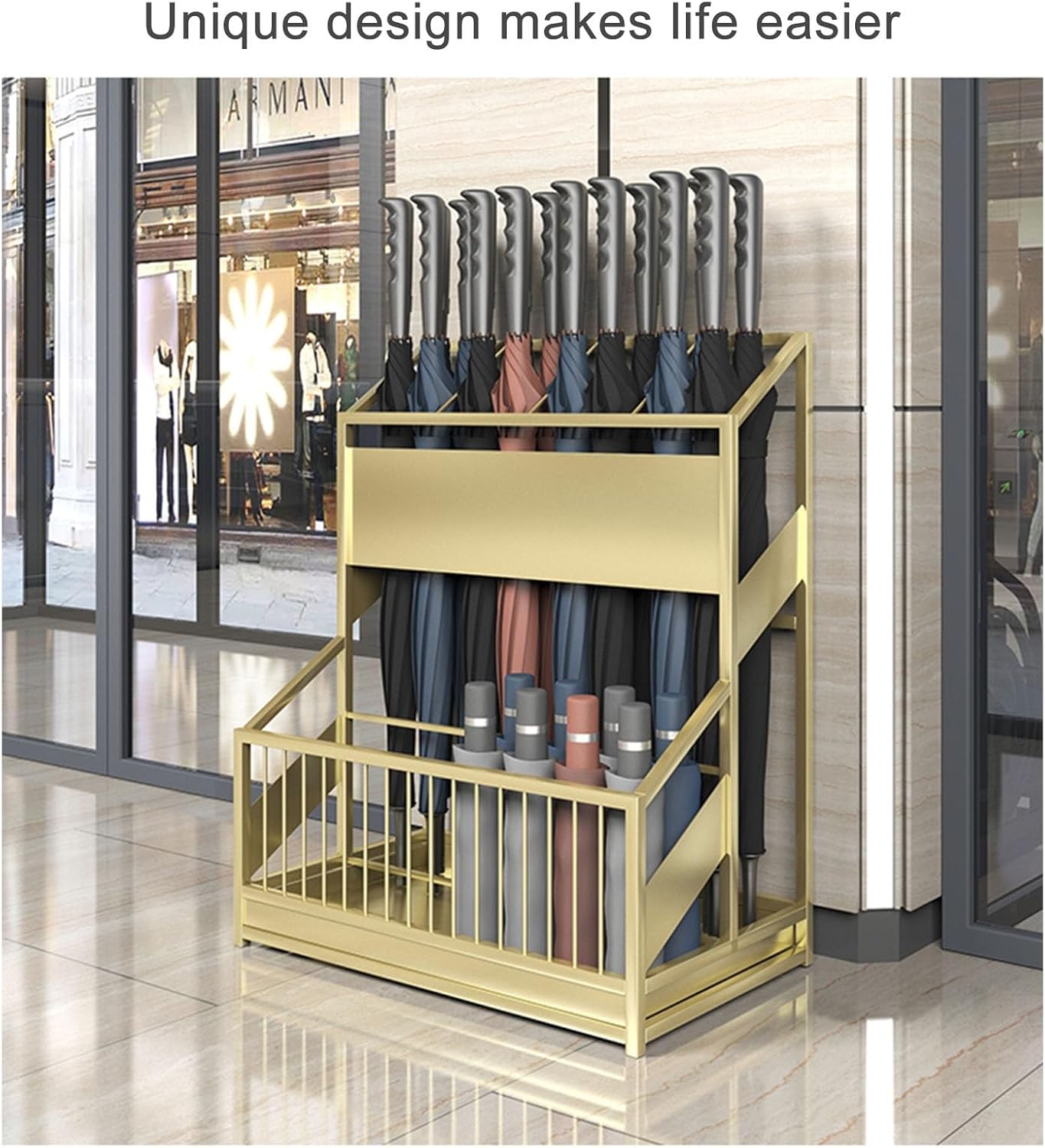 Large Capacity Commercial Metal Umbrella Holder,School Office Hotel Corridor Entrance Umbrella Organizer,Large-capacity Standing Umbrella Standumbrella Stand Indoor Entryway,Metal Umbrella Holder(Blac