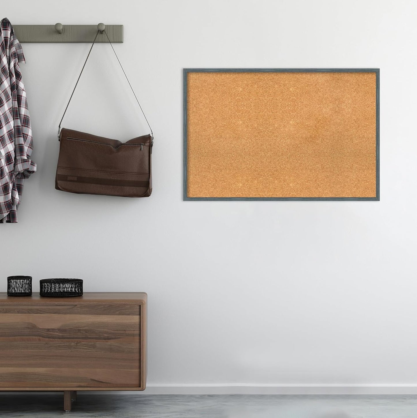 Amanti Art Natural Cork Board for Wall, 25x37 Vision Board with Blue Wood Frame, Large Corkboard Office Decor for Home Organization, Rustic Farmhouse Corkboard Pinboard to display items for home