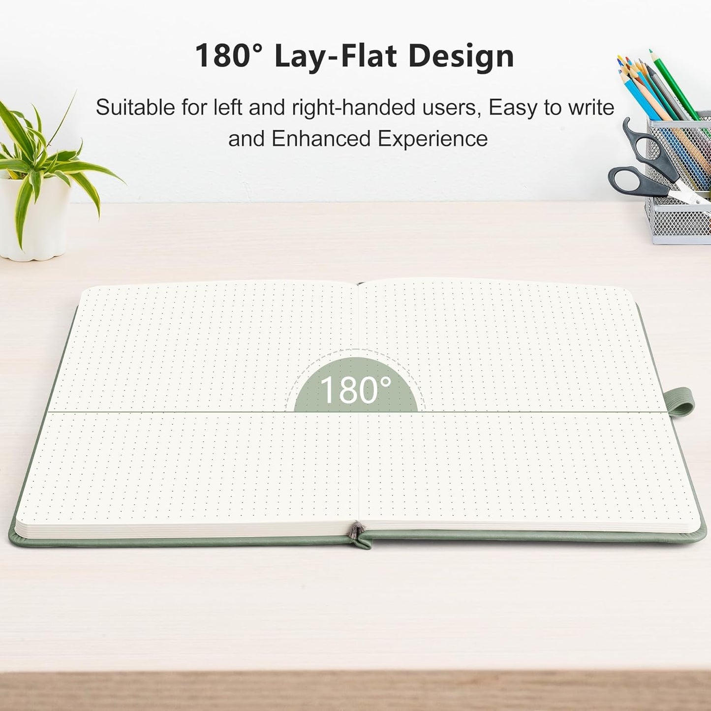 RETTACY Bullet Dotted Journal Notebook, 192 Pages, A5 Medium Size (5.7'' x 8.3''), Leather Hardcover, 100 GSM Thick Paper, for Bullet Journaling, Planning, Tracking (Sage Green)