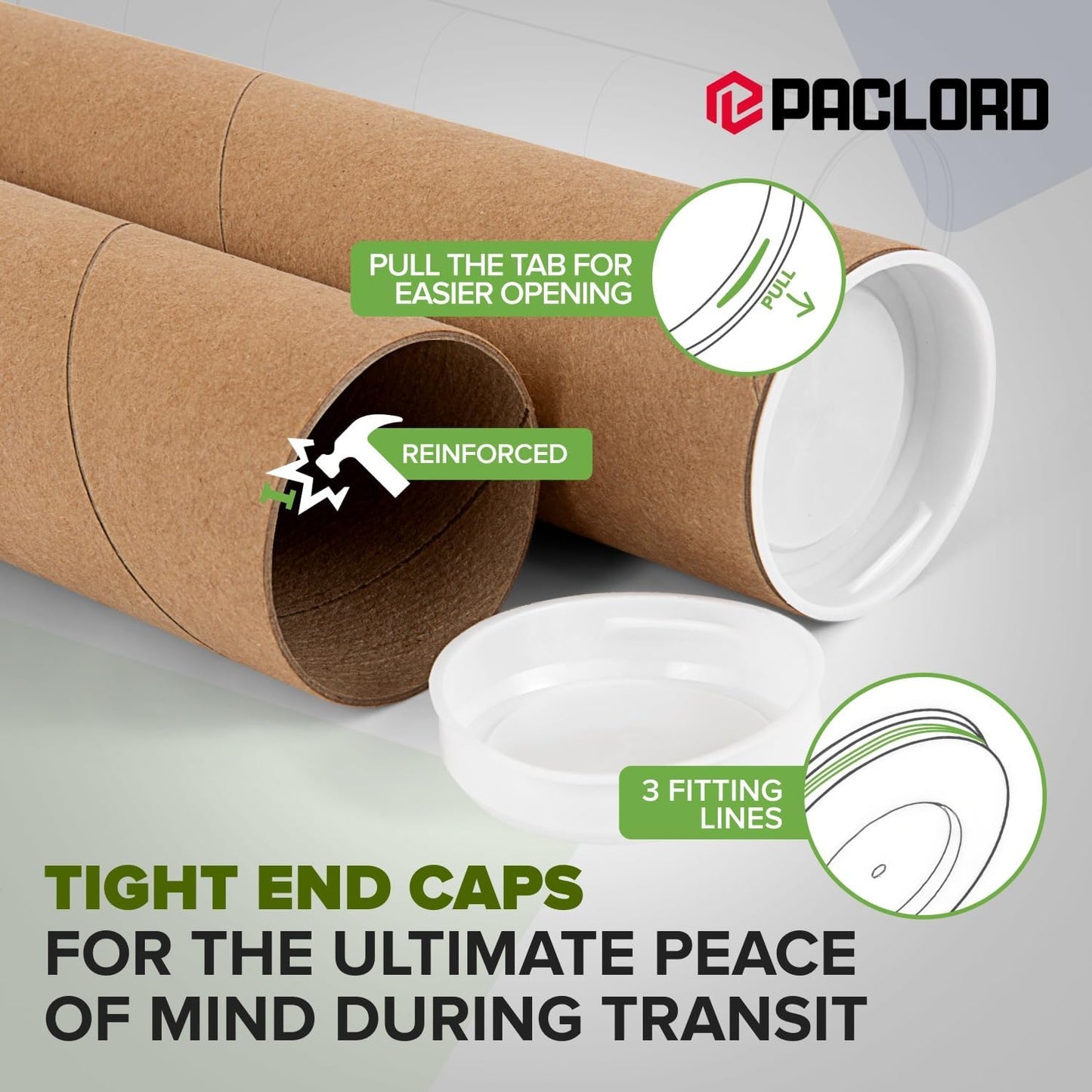 2" x 60" Reinforced Kraft Paper Mailing Tube, Pack of 2 Tubes with 4 Caps – Secure USPS Approved Poster Tube – Cardboard Tube for Shipping and Storing Posters, Prints, Artwork, or Documents