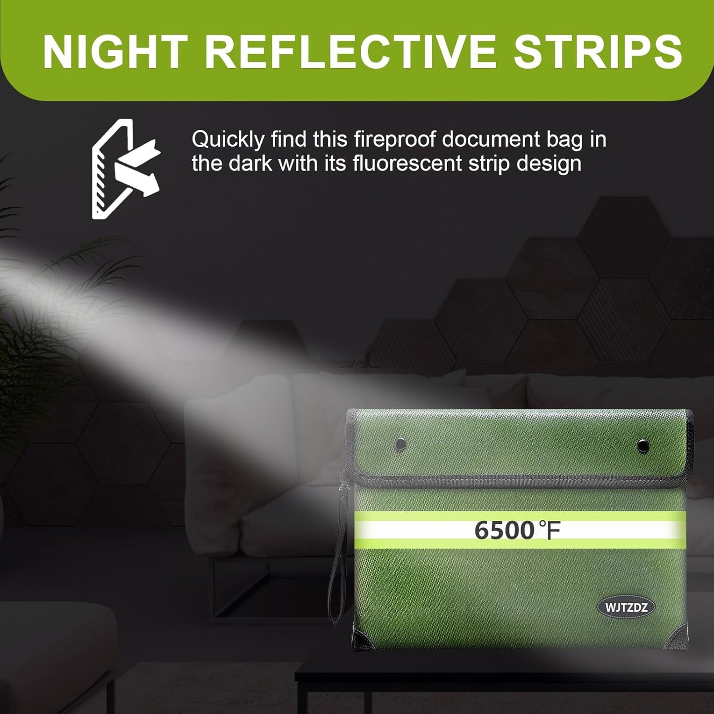 6500ยฐF Fireproof Document Bag,Upgraded Fireproof/Waterproof Money Bag with Zipper/Reflective Strip,Storage Pouch for A4 Letter Size Document,Cash,Cell Phone,Passport