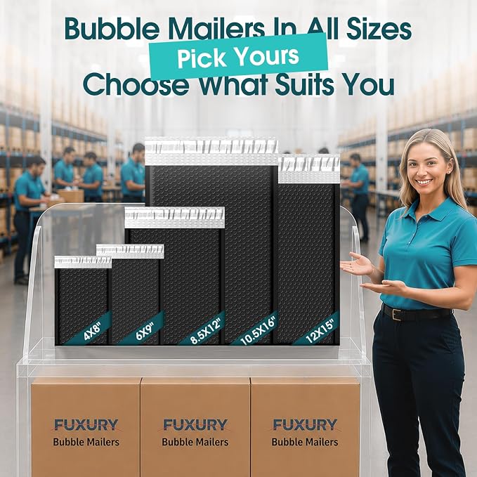 Fuxury Bubble Mailers 6x10“ 600 Pack Black Padded Envelopes Usable Size 6x9" - Image 9