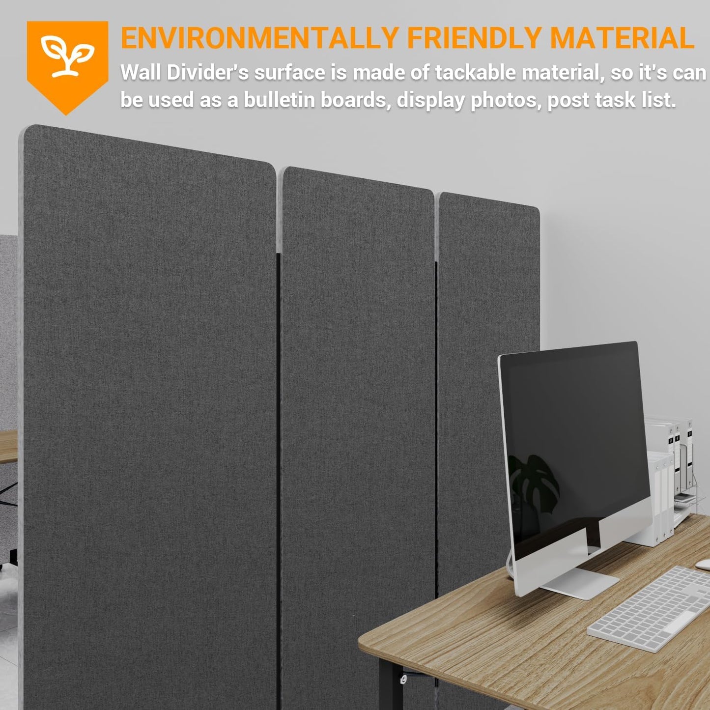Soundproof Room Divider with Wheels, 66in Office Dividers for Sound Proofing & Reducing, 3 Panel Sound Proof Dividers for Office Partitions Portable Temporary Wall Acoustic Wall Divider,Dark Grey