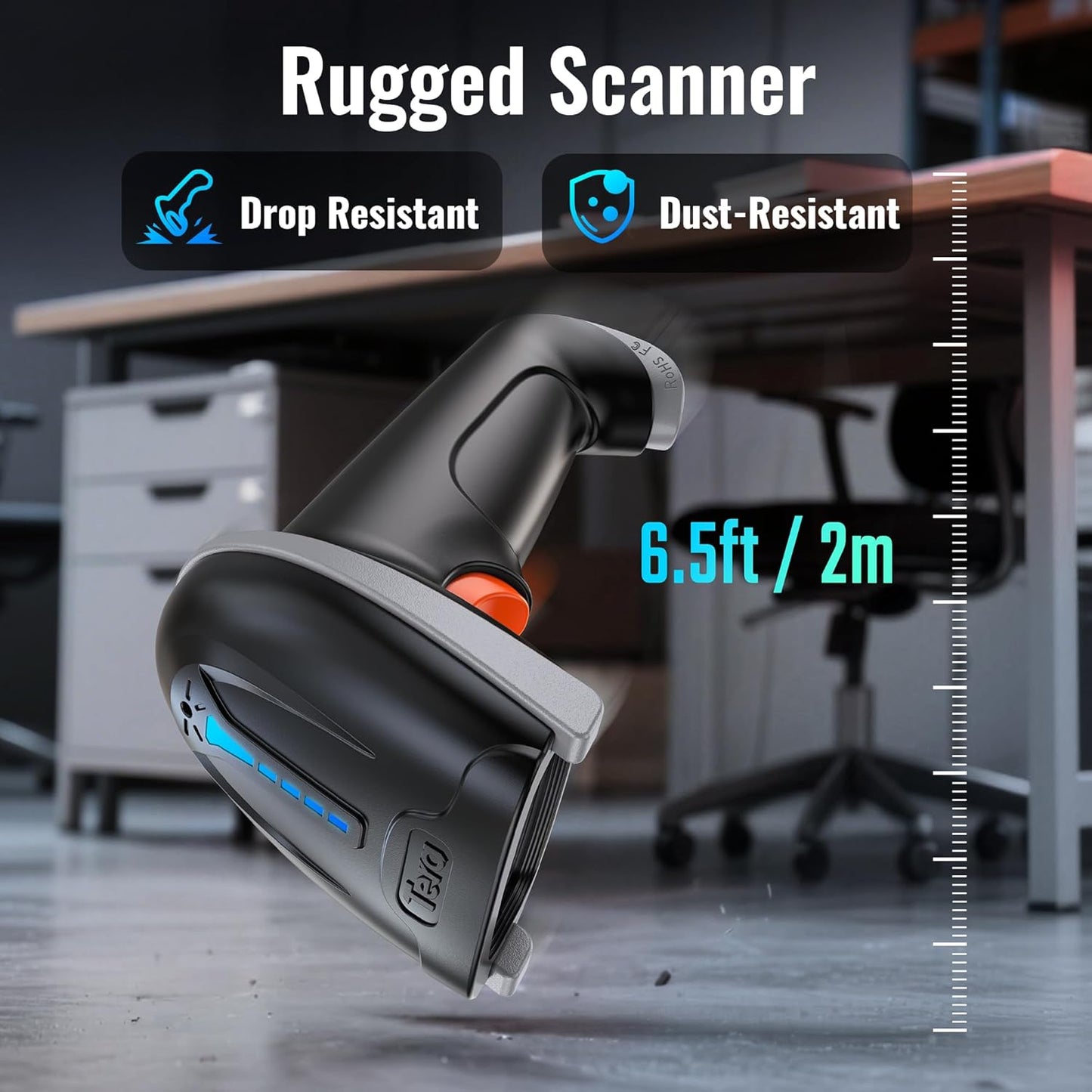 Tera Barcode Scanner Wireless Versatile 2-in-1 (2.4Ghz Wireless+USB 2.0 Wired) with Battery Level Indicator, 328 Feet Transmission Distance Rechargeable 1D Laser Bar Code Reader USB Handheld (Grey)