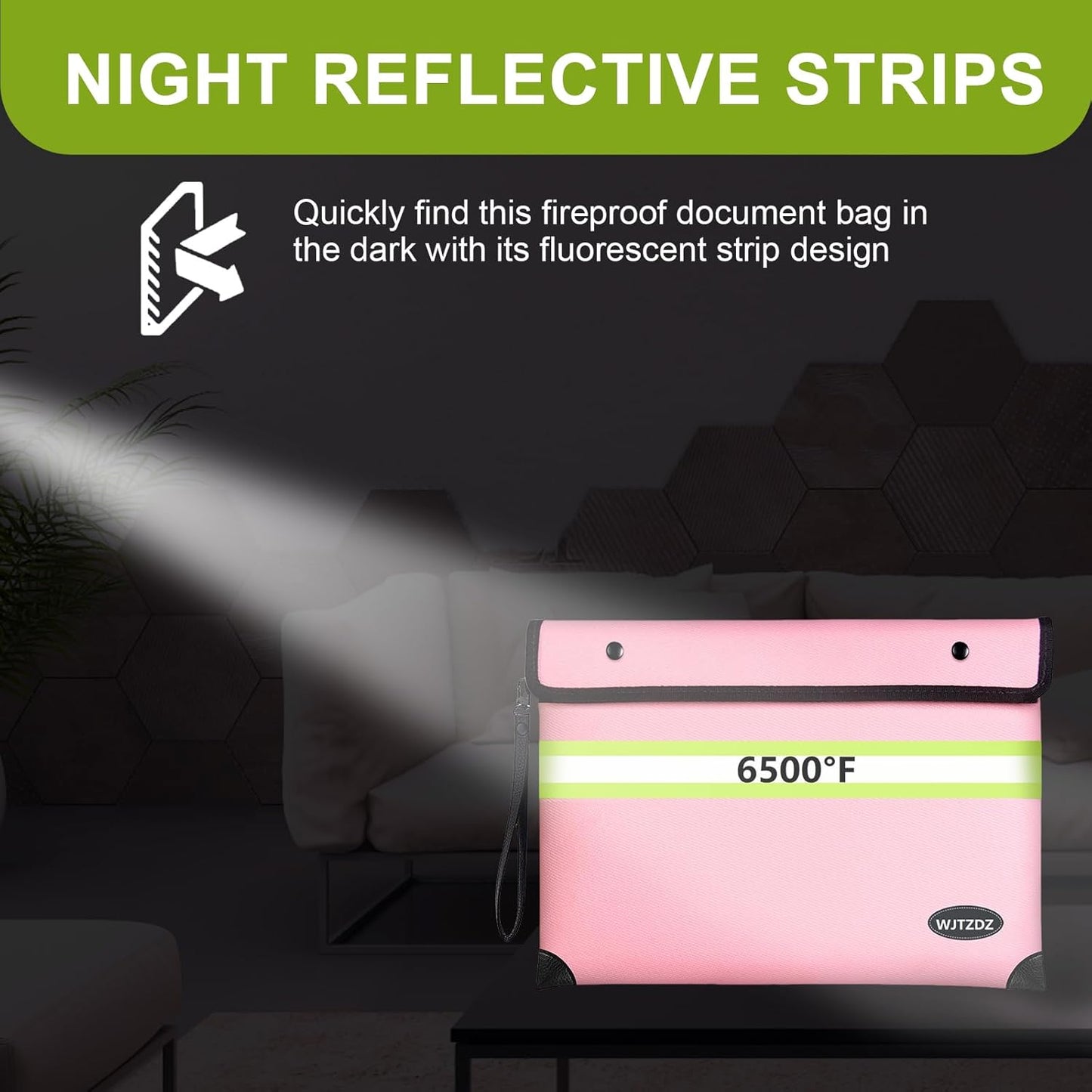 6500ยฐF Fireproof Document Bag,Upgraded Fireproof/Waterproof Money Bag with Zipper/Reflective Strip,Storage Pouch for A4 Letter Size Document,Cash,Cell Phone,Passport