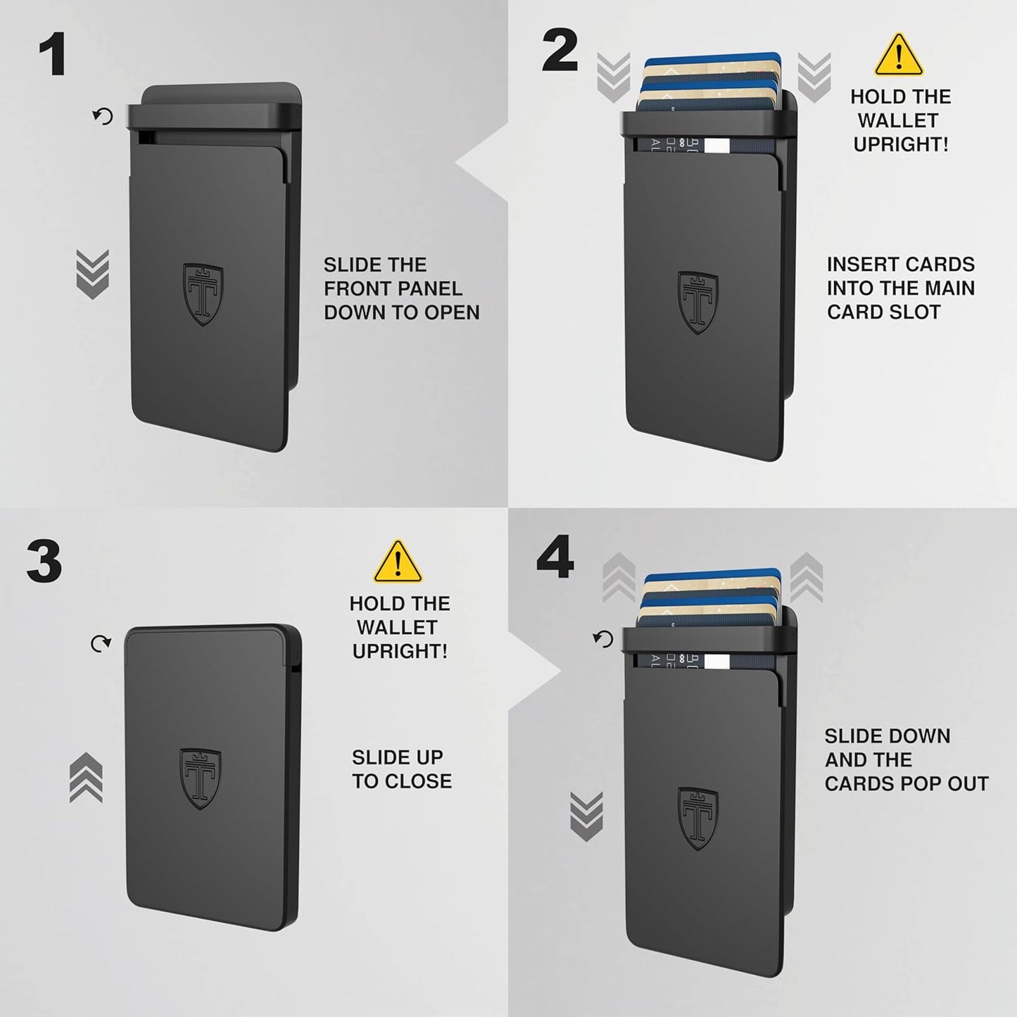 TRAVANDO SLYDE Aluminum Card Holder - RFID Blocking Slim Wallet for Men with Money Clip โ Holds Up to 6 Cards โ RFID Protected Credit Card Mens Wallet (Black)