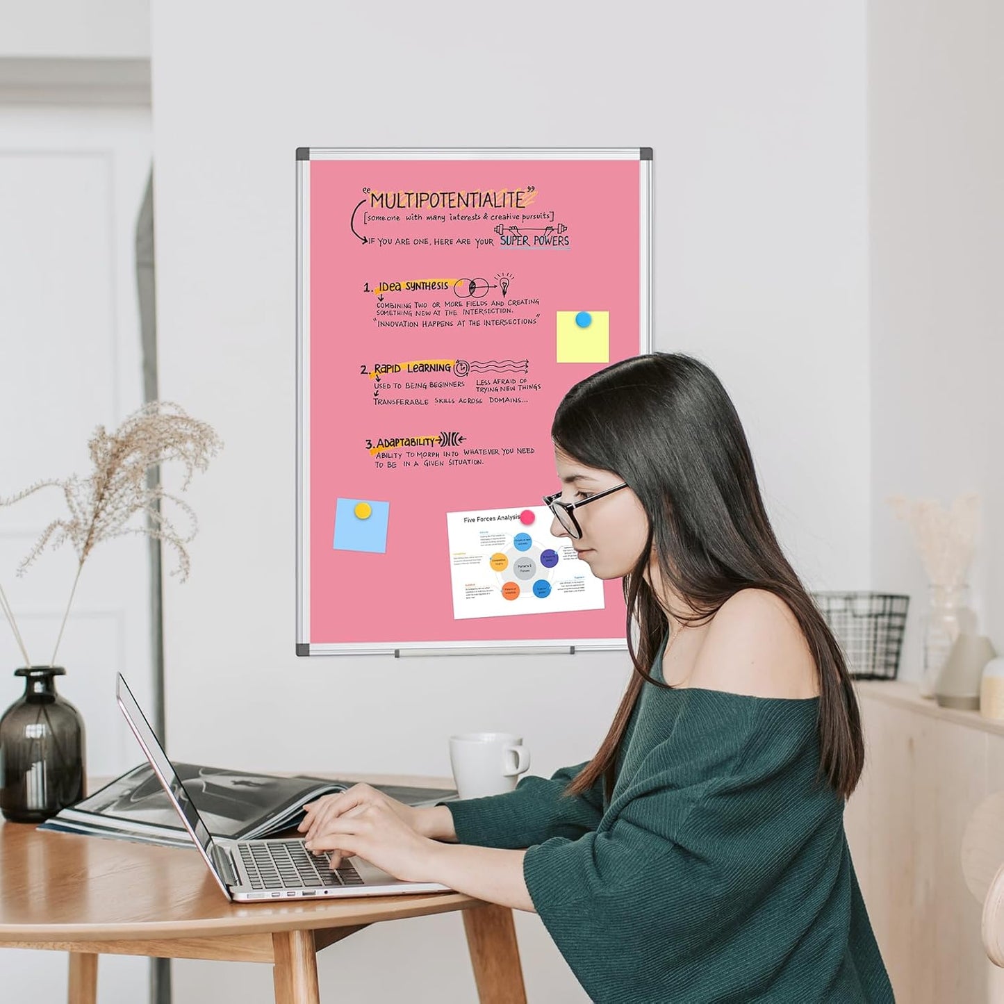 WALGLASS Magnetic Whiteboard 36"x24" Dry Erase White Board for Walls with Pen Tray, Aluminium Frame and Dry-Wipe Writing Surface for Kids' Drawing, Home, and Office (Pink)