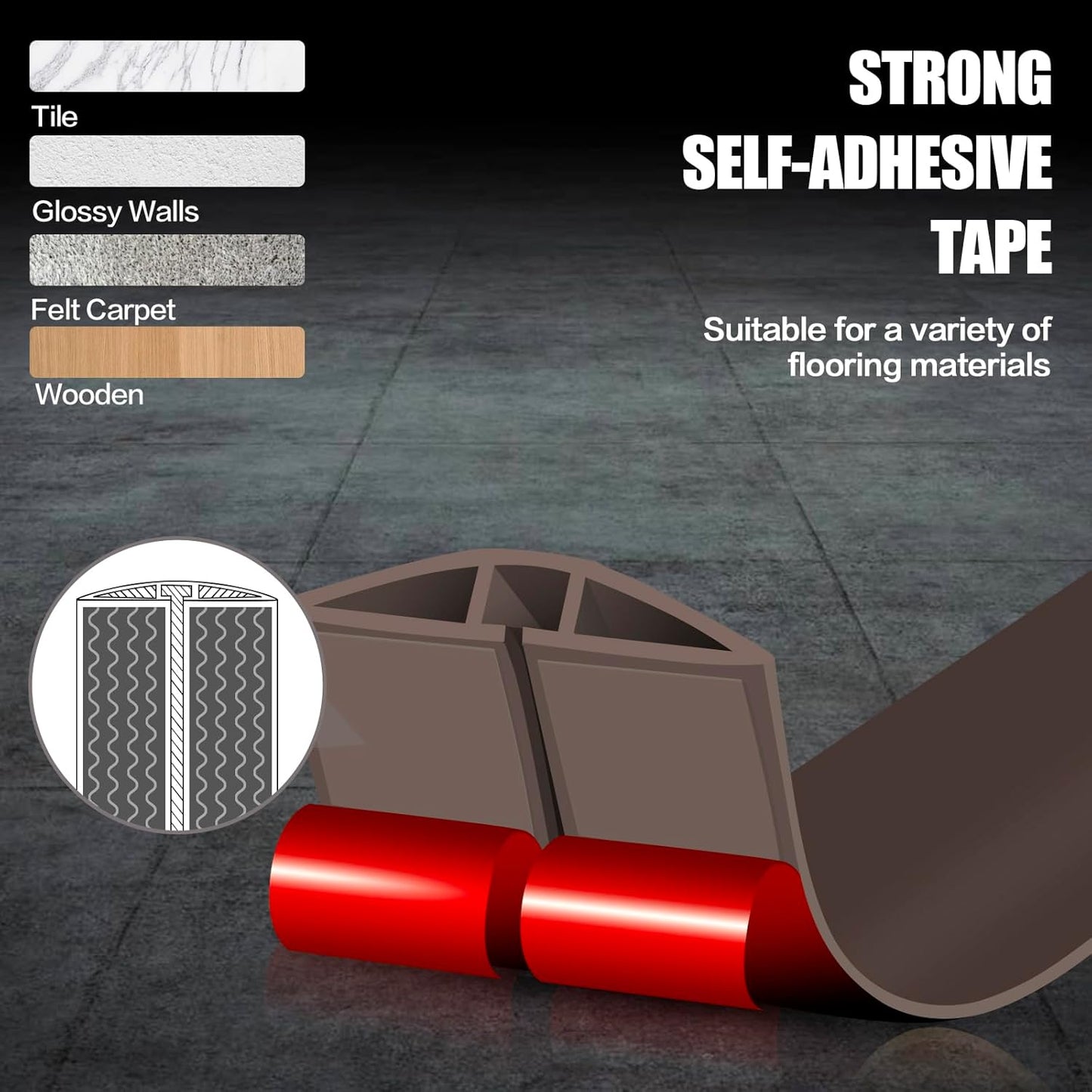 Floor Cord Cover Cable Cavity Self Adhesive Cord Hider Floor 10FT Floor Cable Management Power Cord Protector Floor Electric Cord Covers for Offices, Gym, Exhibitions (CoffeeBrown, 1.18" x 10')