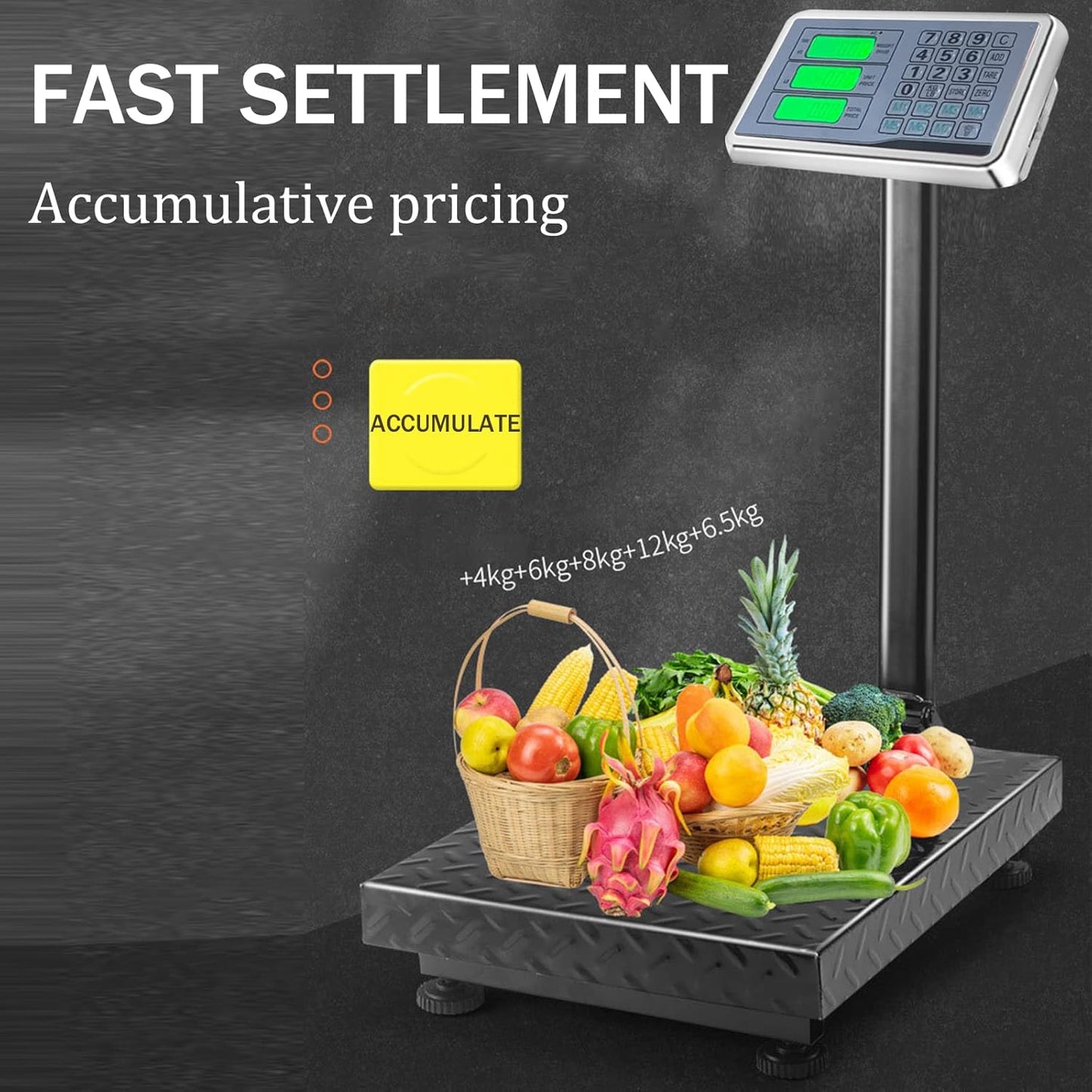 660lb Industrial Floor Platform Scale with 90ยฐ-135ยฐ Rotate Double Sided Display Weight Computing Digital Scale Platform Scale LB/KG for Luggage Shipping Package Computing