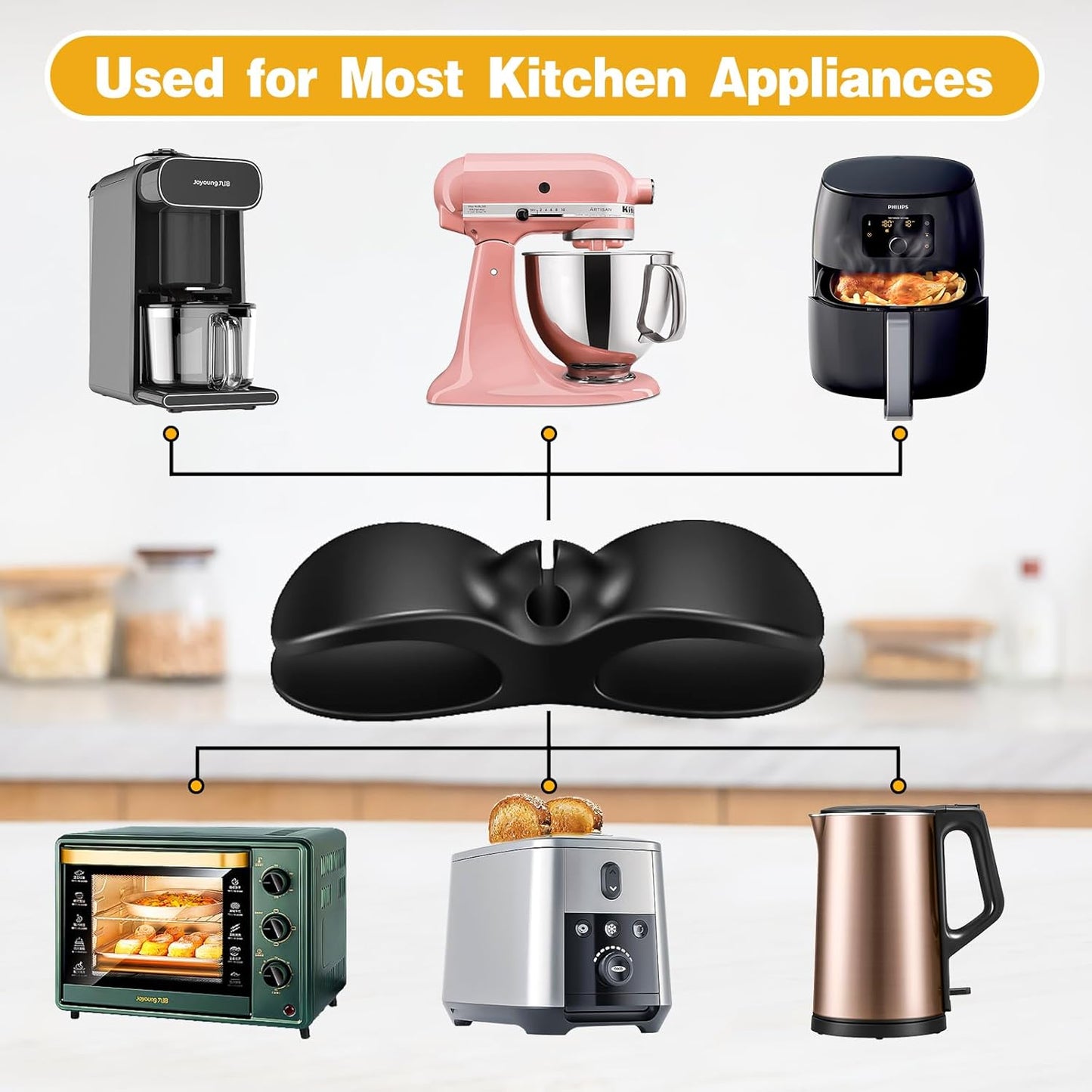 Cord Organizer for Kitchen Appliances, 4 Pack Black Appliance Cord Organizer, Command Hooks, Cord Wrapper, Cord Keeper, Cord Holder Stick On Kitchenaid Mixer, Instant Pot, Pressure Cooker