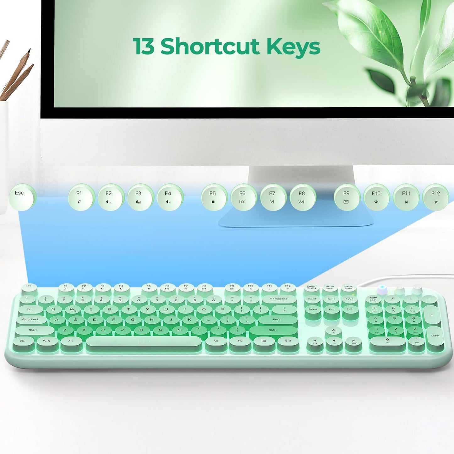 Wired Backlit Keyboard, Full Size USB Keyboard with Colorful Retro Keycaps, Numeric Keypad and Media Hotkey for Computer Desktop PC Laptop and Windows 7 8 10 11