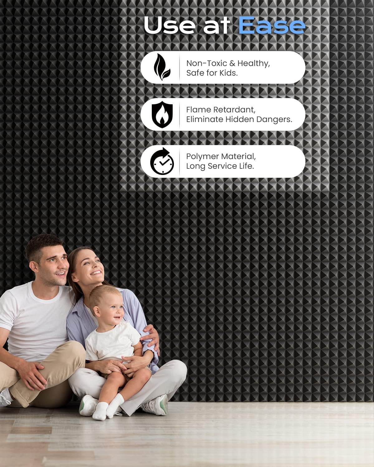Sonicism Acoustic Panels Self-Adhesive Pyramid 36 Pack,12" X 12" X 2"Sound Proof Foam Panels for Walls Fast Expand 35kg/mยณHigh Density Soundproof Wall Panels,Sound Absorption and Decoration Gray