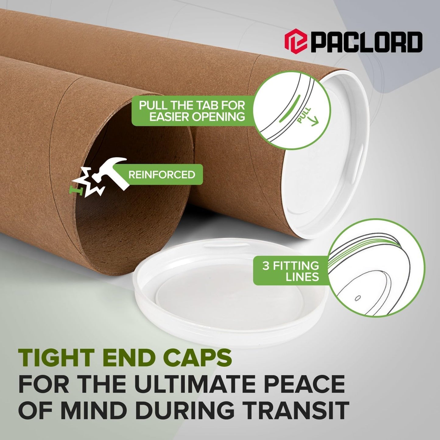 4" x 24" Reinforced Kraft Paper Mailing Tubes, Pack of 2 Tubes with 2 Caps Each – USPS Approved Poster Tube – Made in USA Cardboard Tube for Shipping and Storing Posters, Prints, Artwork, or Documents