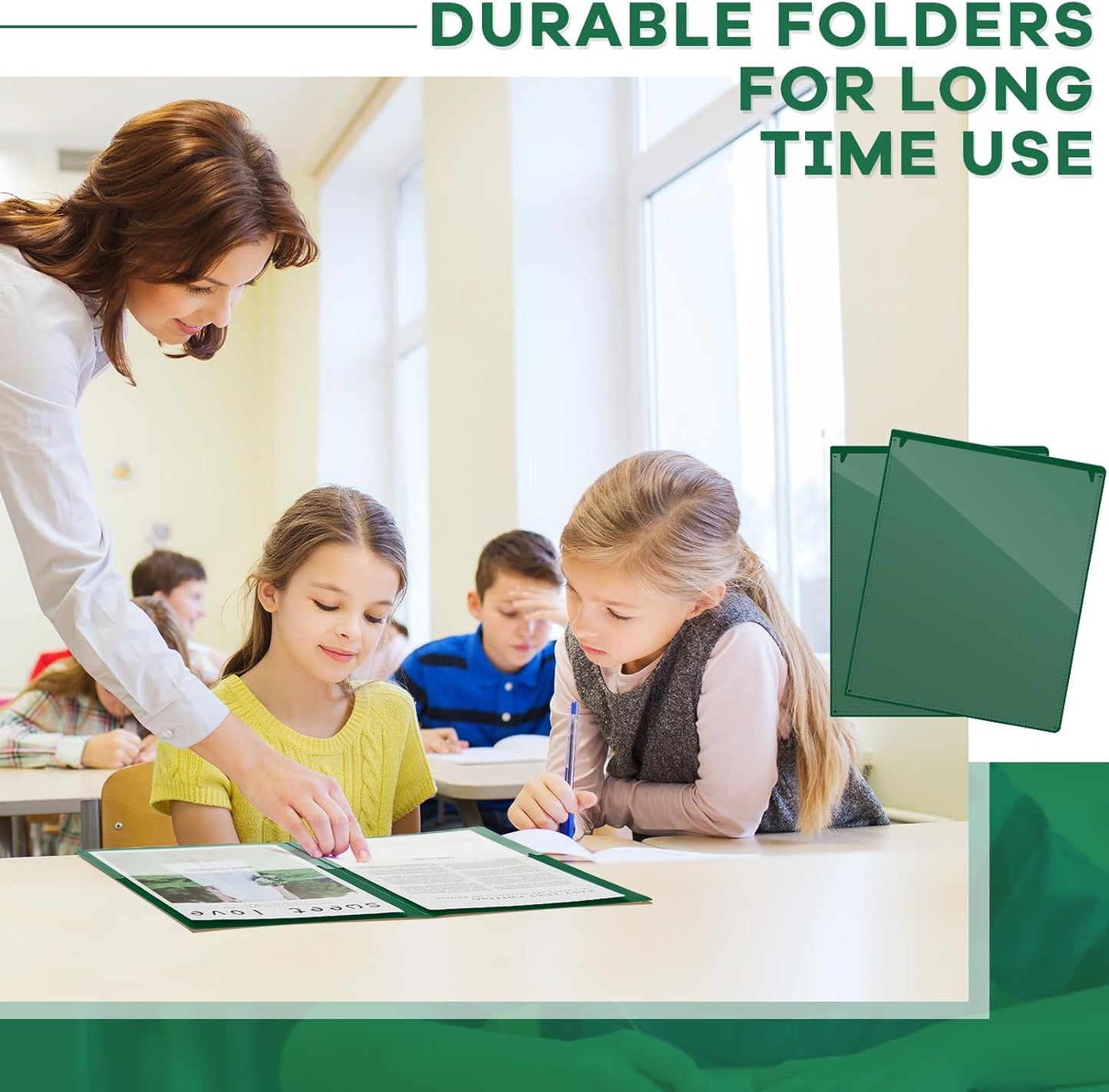 Henoyso 72 Pcs Plastic Take Home Folders with 2 Pockets Parent Teacher Classroom Communication Homework Folder for Students Parent Teacher Connect (Dark Green)