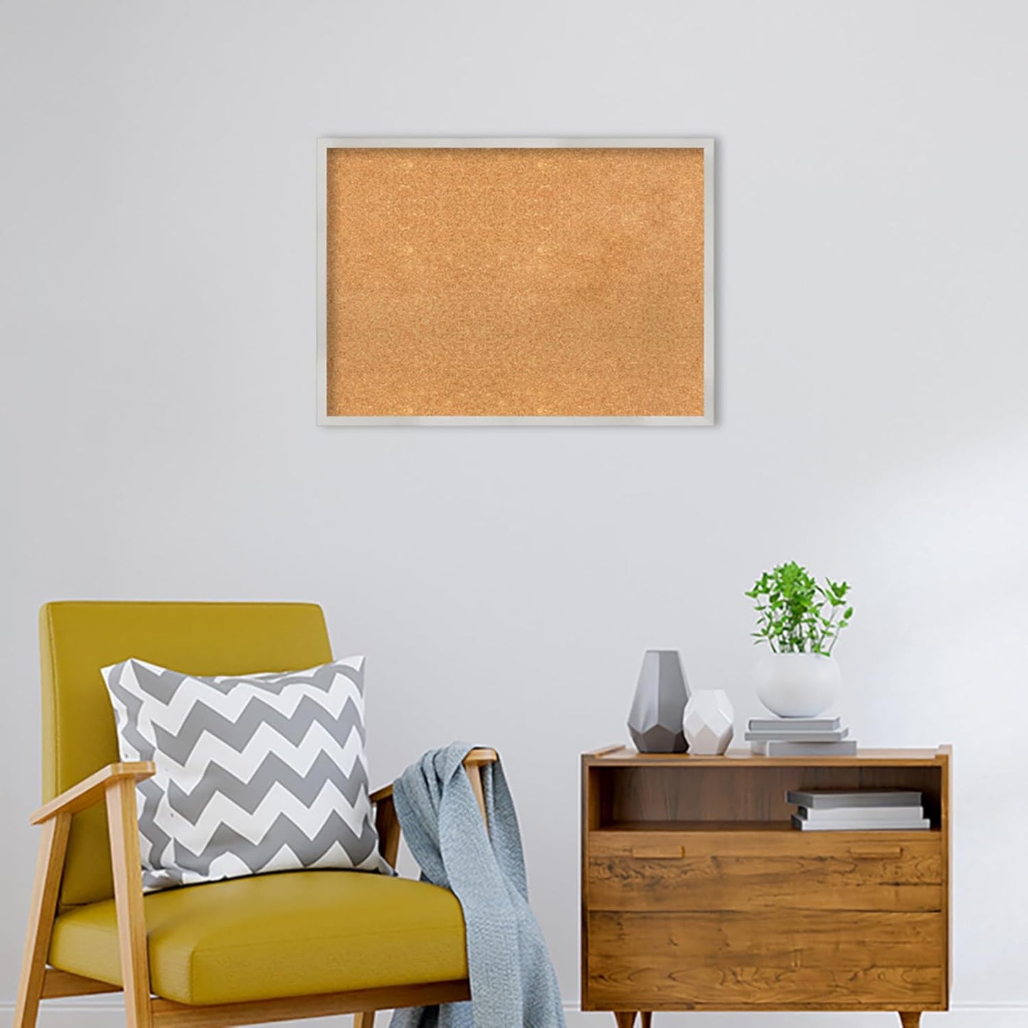 Amanti Art Natural Cork Board for Wall, 21x29 Vision Board with Silver Wood Frame, Medium Corkboard Office Decor for Home Organization, Modern Contemporary Corkboard Pinboard to display items for home
