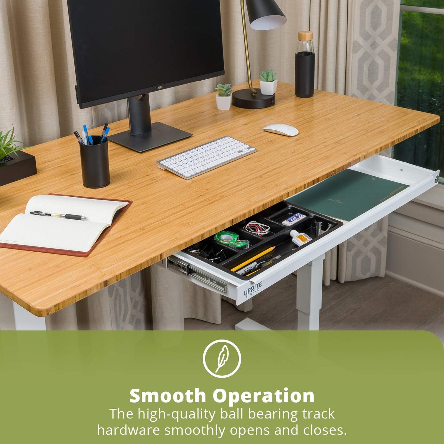 Perfect Posture Under Desk Storage Drawer With Lock – Slim Pen & Pencil Drawer for Regular & Sit-Stand Standing Desks, White (33” x 9.5”)