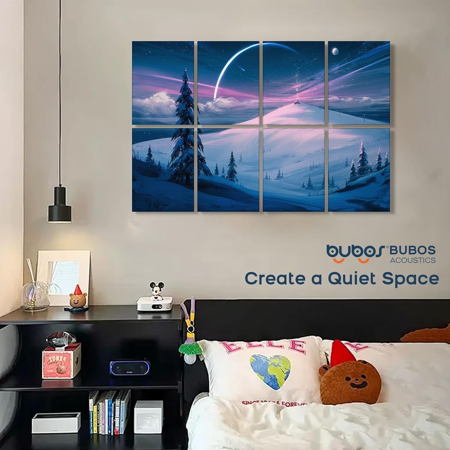 BUBOS 8 Pack Art Acoustic Panels Soundproof Wall Panel,47.2X31.4 Inches Sound Absorbing Panel,Self-adhesive Decorative Acoustical Wall Panels, Acoustic Treatment for Ceiling Home Office๏ผSnow 03๏ผ