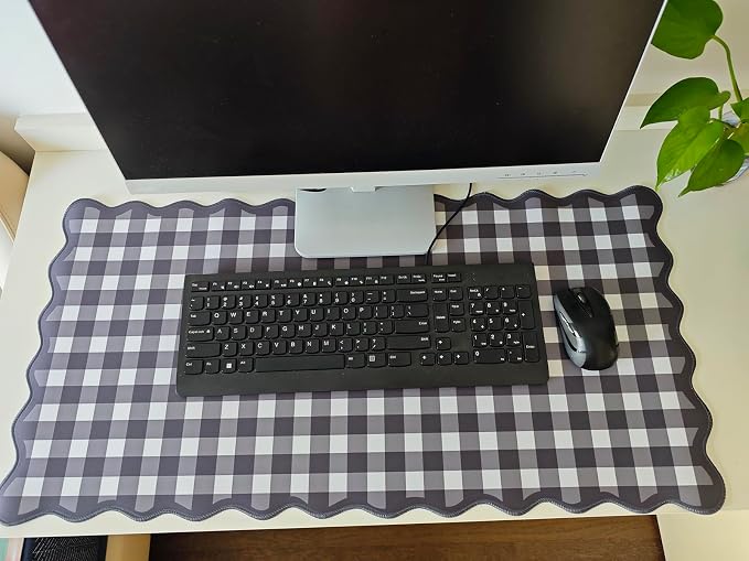 Scalloped Black Desk Mat Checkered Gingham Cute XXL Large Gaming Mouse Pad - Image 8