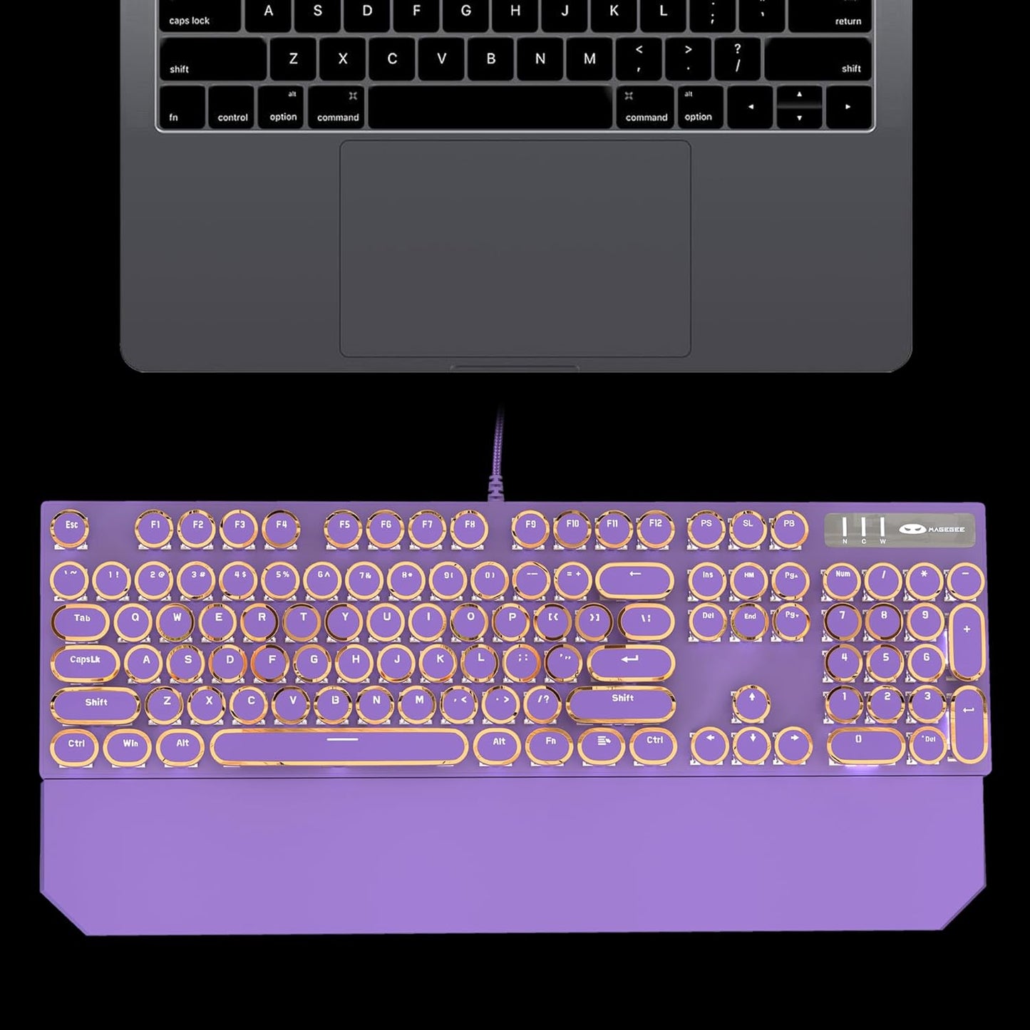 Camiysn Typewriter Style Mechanical Gaming Keyboard, Purple Retro Punk Gaming Keyboard with White Backlit, 104 Keys Blue Switch Wired Cute Keyboards, Round Keycaps for Windows/Mac/PC