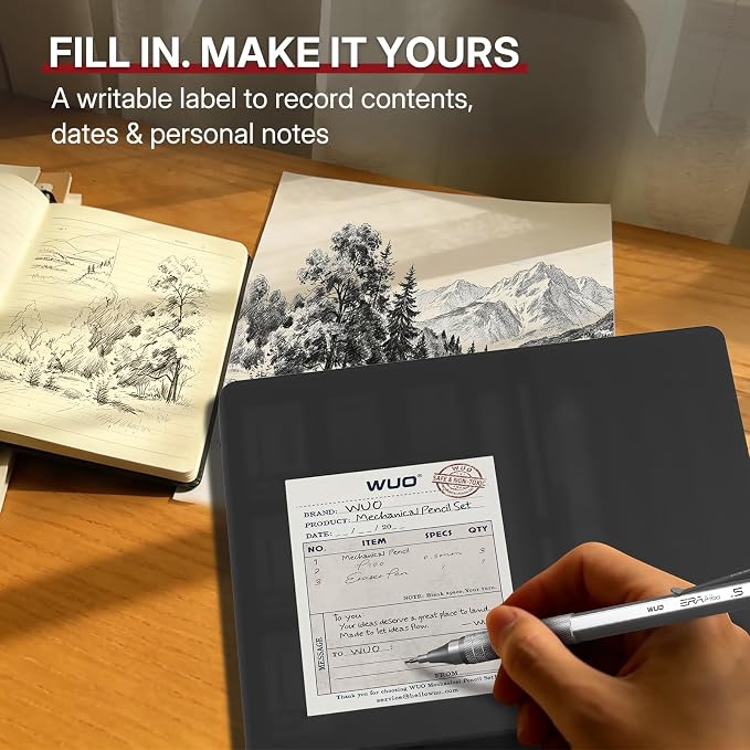 WUO 0.5mm Mechanical Pencil Set, 3 Silver Metal Drafting Pencils - Image 9