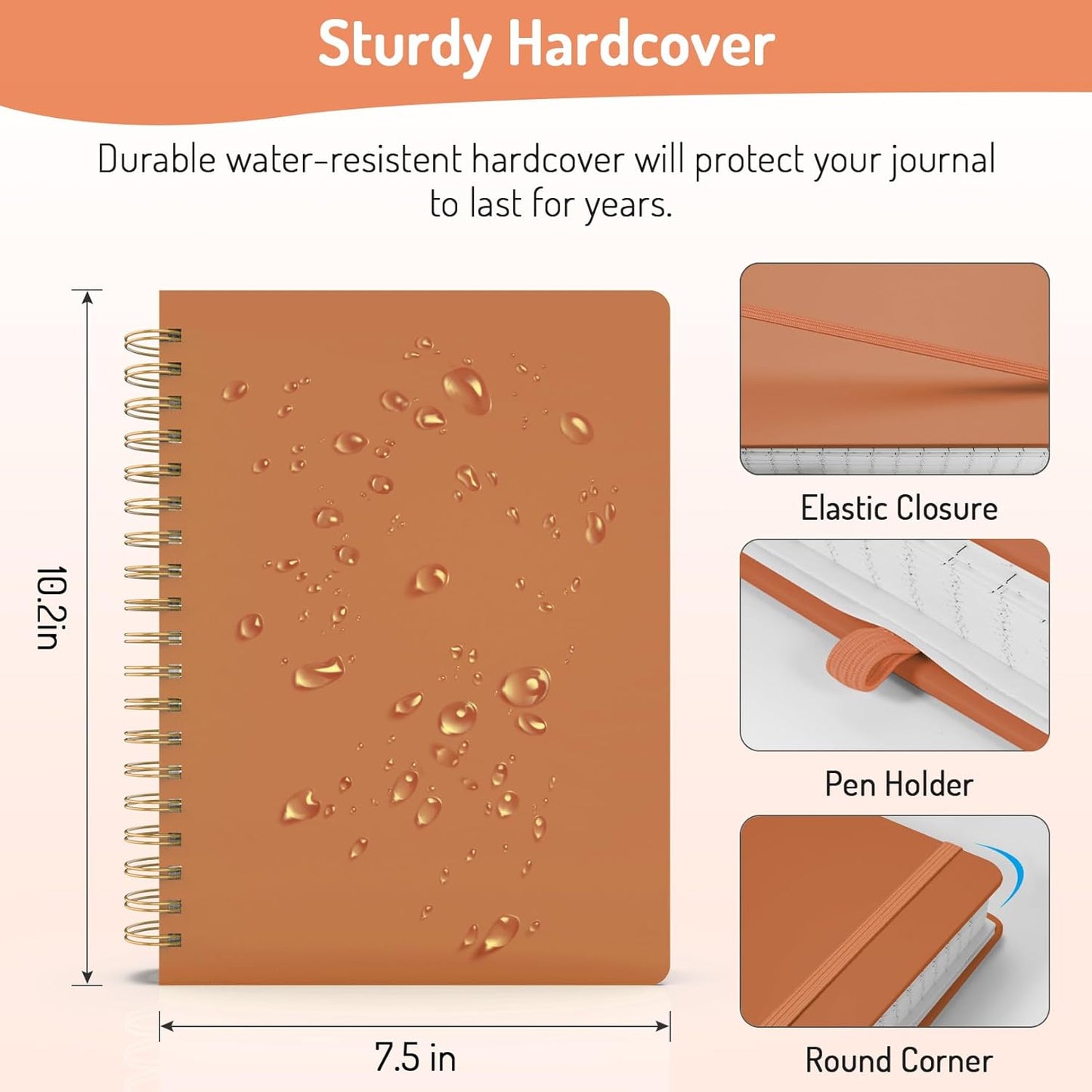 Forvencer Lined Spiral Journal Notebook with 300 Numbered Pages, B5 College Ruled Thick Journals for Writing with 100GSM Paper, Hardcover Notebooks with Contents for Work, School, Women, Men, Orange