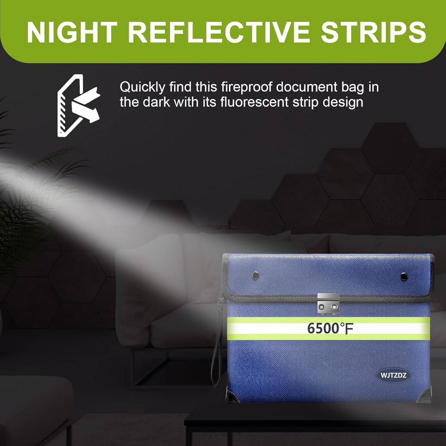 Upgraded Fireproof Money Bag with Lock,6500ยฐF 10 Layers of Heat Insulated Materials Waterproof Zipper/Reflective Strip,Handle for Cash/Important Documents๏ผNot Suitable for A4 Files๏ผ