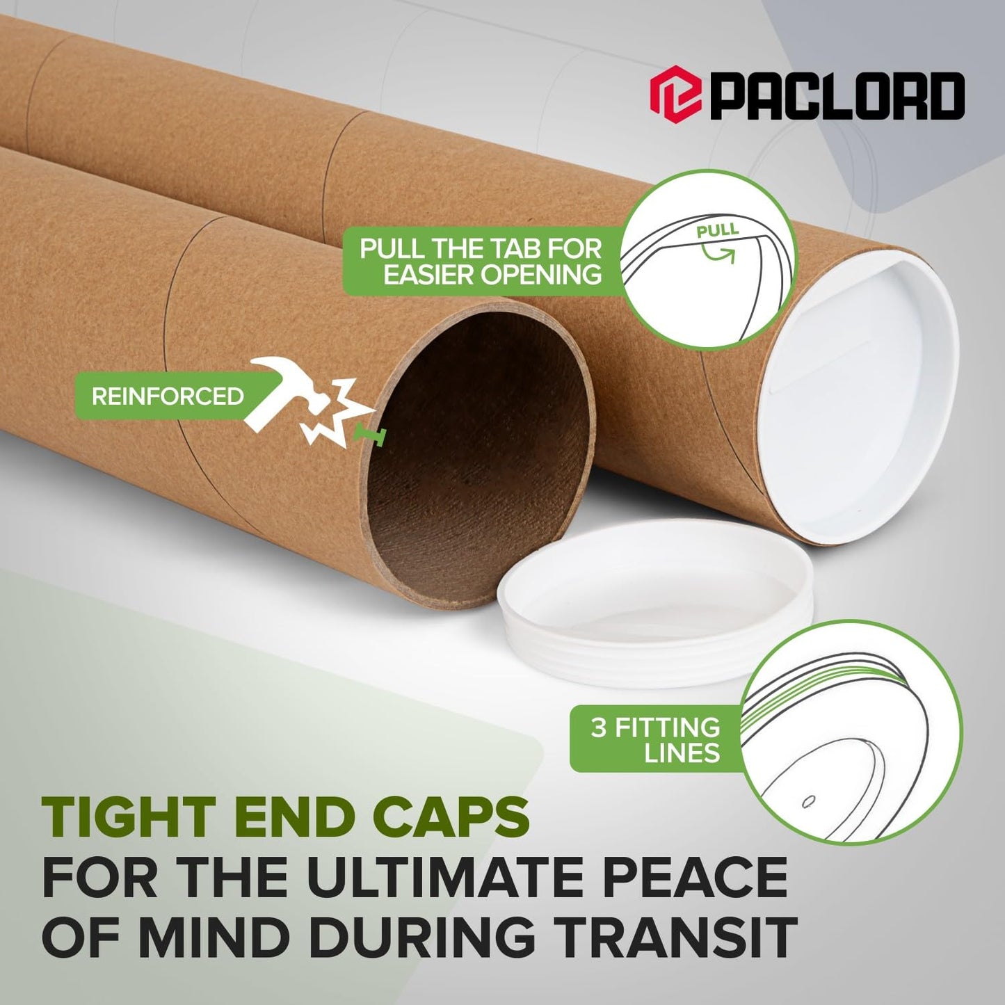 3" x 24" Reinforced Kraft Paper Mailing Tubes, Pack of 4 Tubes with 2 Caps Each – USPS Approved Poster Tube – Made in USA Cardboard Tube for Shipping and Storing Posters, Prints, Artwork, or Documents
