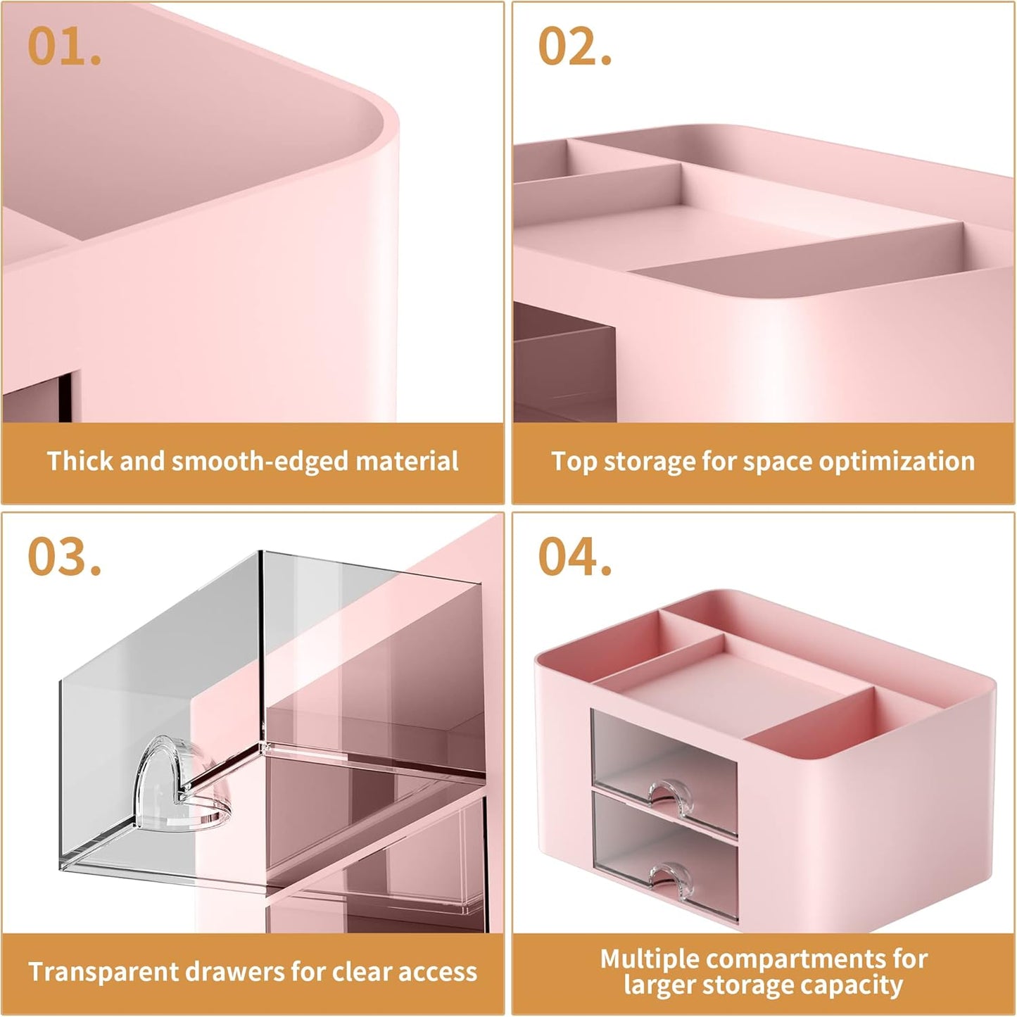 Marbrasse Pen Organizer with 2 Drawer, Multi-Functional Pencil Holder for Desk, Desk Organizers and Accessories with 5 Compartments + Drawer for Office Art Supplies (Pink)