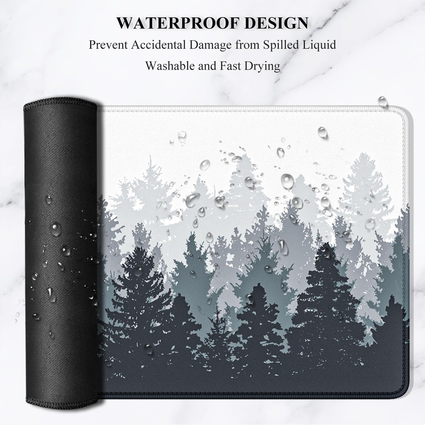 Auhoahsil Large Gaming Mouse Pad, Forest Theme XXL 35.4 x 15.7 in Desk Pad Stitched Non-Slip Rubber Long Computer Mousepad Thin Extended Full Size Desk Mat for Desktop, Laptop, Wireless Mice, White