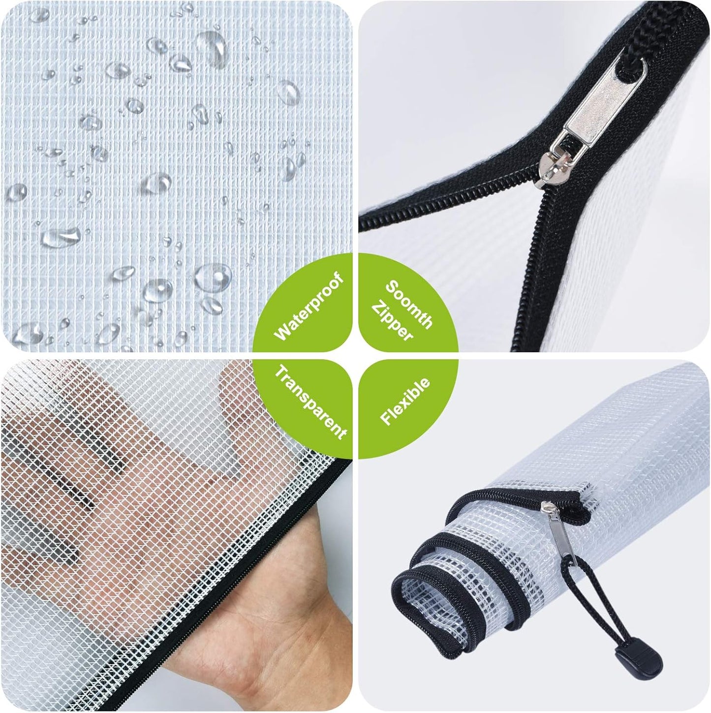 12PCS Mesh Zipper Pouch, Waterproof Tear-Resistant Document File Folders, A3 Size Zipper Documents Pouch Document Organizer Bags for School Office Home Travel Storage(17×12Inch)