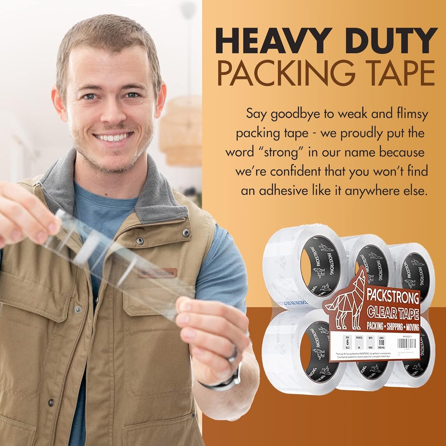 Packstrong Industrial Grade Clear Packing Tape 24 Rolls - 110 Yards per Roll - 3" Wide x 2.5 mil Thick, Acrylic Adhesive Heavy Duty Tape for Box Office Moving Packaging Shipping