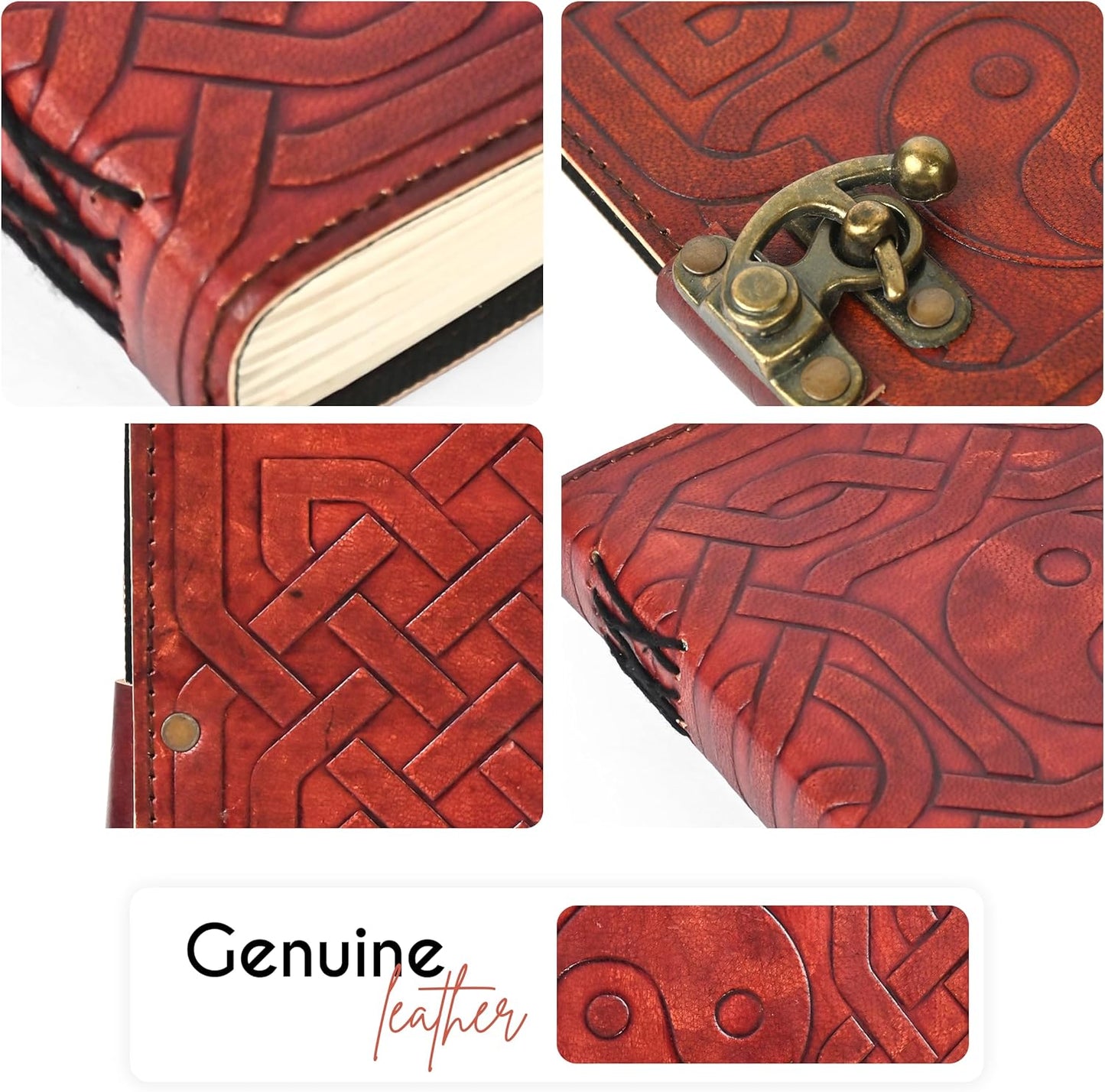 Yin & Yang Vintage Leather Journal with Antique Clasp Lock โ 200 White Page Antique Deckle Edge Leather Bound Notebook โ 5"X7" Notebook Journal for Writing, Drawing, Home, Office, Travelling (Brown)