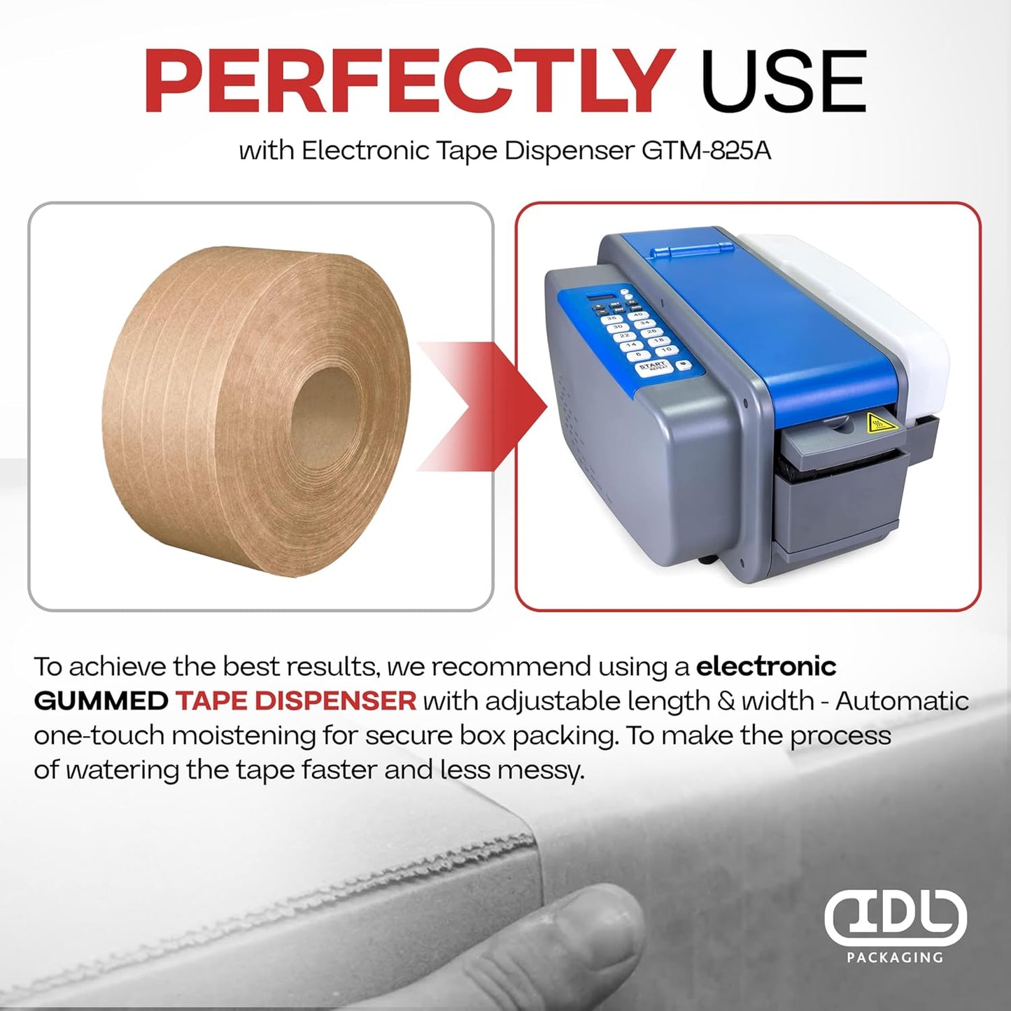 IDL Packaging 2.83" x 450 feet Reinforced Water-Activated Kraft Gummed Tape 30lb Thickness (Pack of 6) - Secure Paper Packing Tape for Secure Carton Sealing - Heavy-Duty for All Conditions, Brown