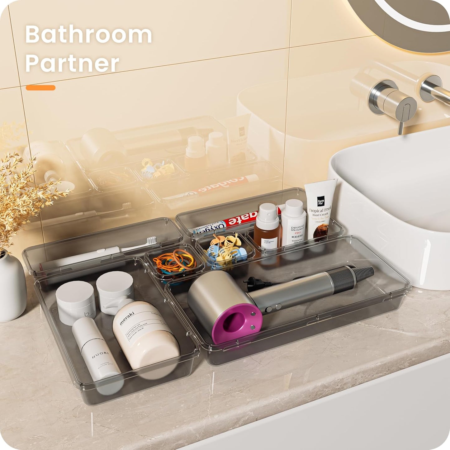 ใMilitary Gradeใ Drawer Organizer, ใ๐ฑ๐ฆ๐ถ๐๐ฒใ Clear Makeup organizer, ใHolds 177 Itemsใ Bathroom Organizers and Storage, Plastic Desk Organizer Divider, Organizer Bins for Office Vanity A-LUGEI