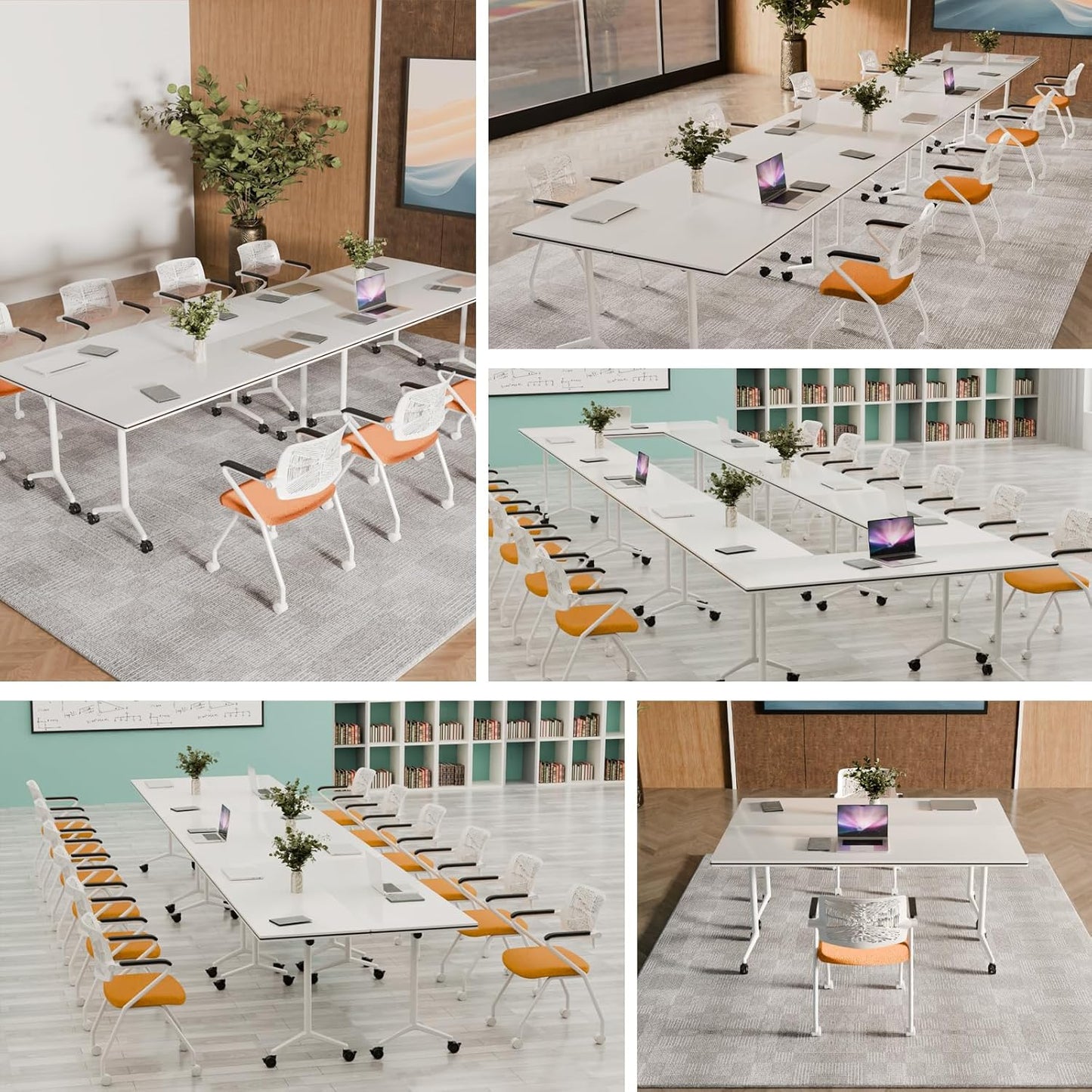 Conference Table, Folding Conference Tables for 2-20 People, Modern Conference Room Table with Wheels, Super Sturdy Large Rectangle Mobile Meeting Seminar Tables for Office (6PCS 61.0in)