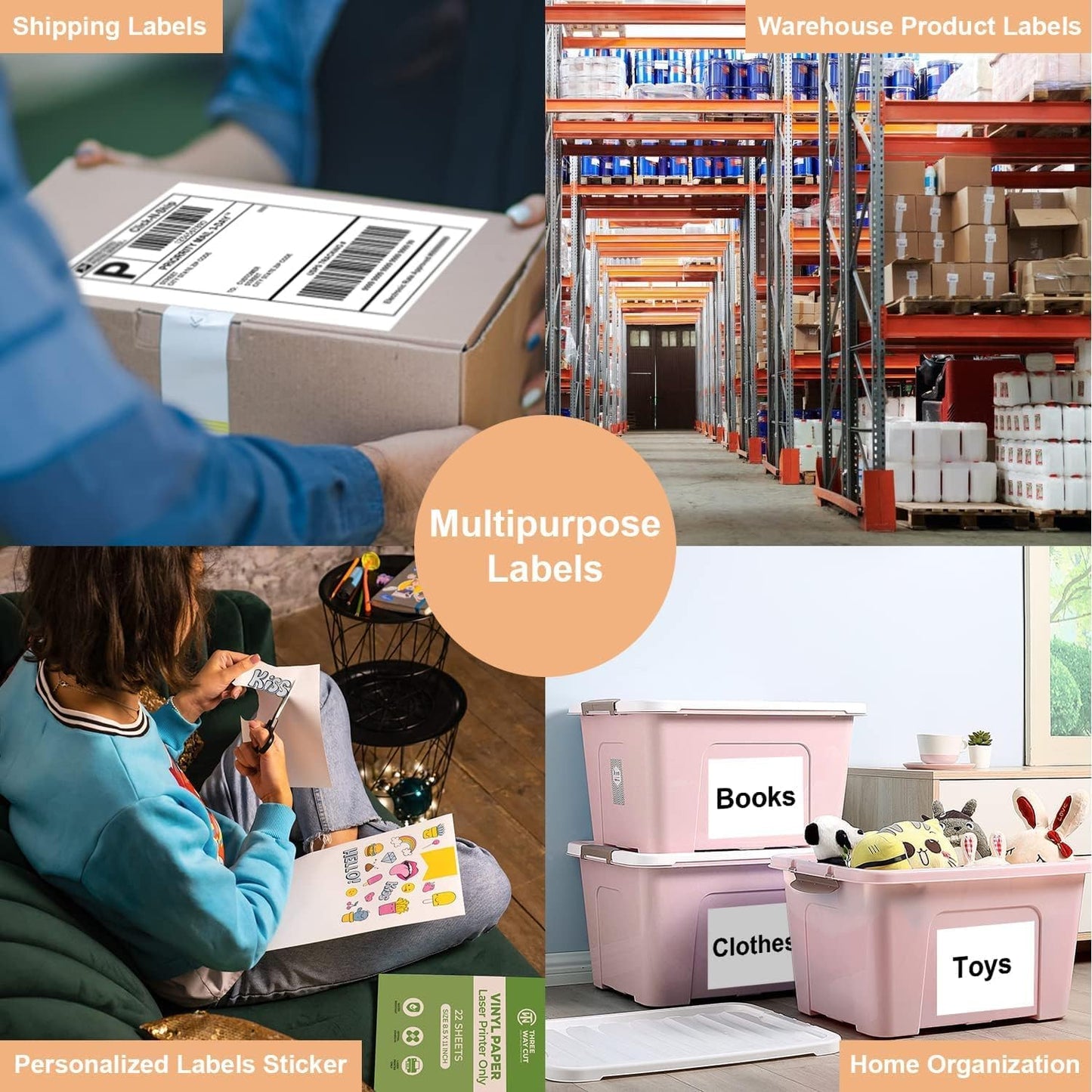 Full Sheet Labels 8.5 X 11, White Matte Sticker Paper, Laser/Inkjet Printing, 2000 Sheets, 2000 Labels, 1 Up Shipping Mailing Address Storage Bin Labels Stickers 8-1/2" x 11"