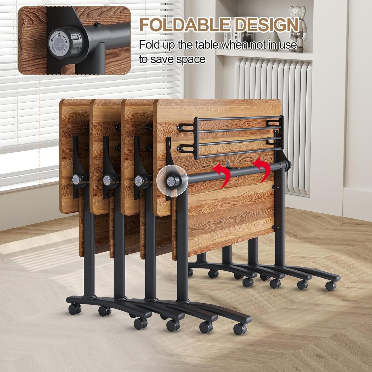 Conference Room Table with Flip-Top Design for Dynamic Meetings, Business Table Computer Desk with Heavy-Duty Frame,Foldable Seminar Meeting Tables for Home Office (6, C, 47.2IN)