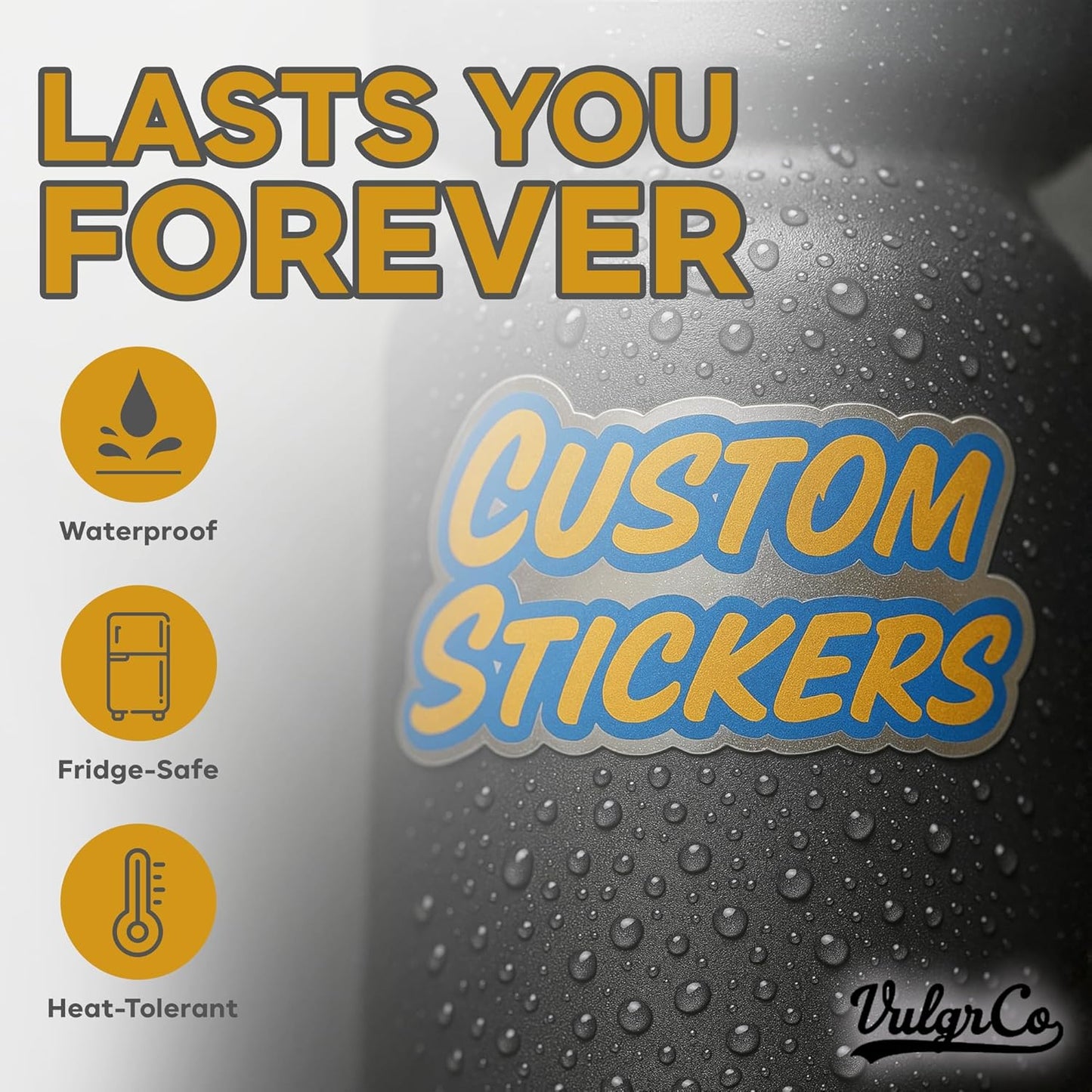 VulgrCo Personalized Custom Individually Die Cut Stickers Decals for Fun, Business, Weddings, Birthdays, Gifts Waterproof (Matte)