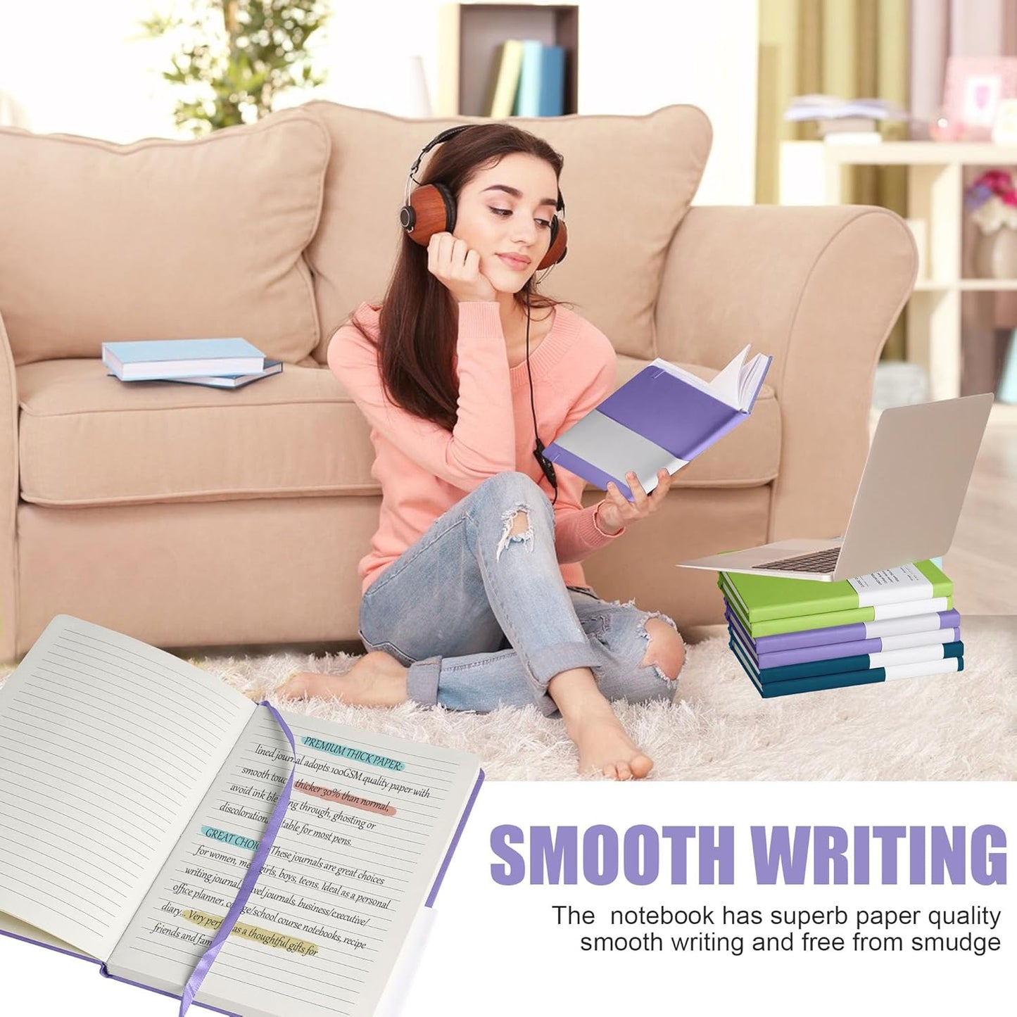 Lined Journal Notebook, 10Pack(Mauve), 160 Pages, Medium 5.7 inches x 8 inches - 100 gsm Thick Paper, Hardcover
