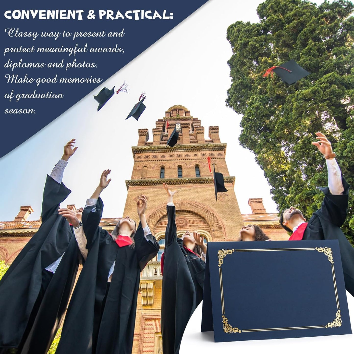 Fainne 120 Packs Certificate Holders Bulk, Diploma Covers Gold Foil Border, Document Covers for Letter Size 8.5x11 Award Certificates, Cardstock, Document Papers, Paper Card Stock(Navy Blue)