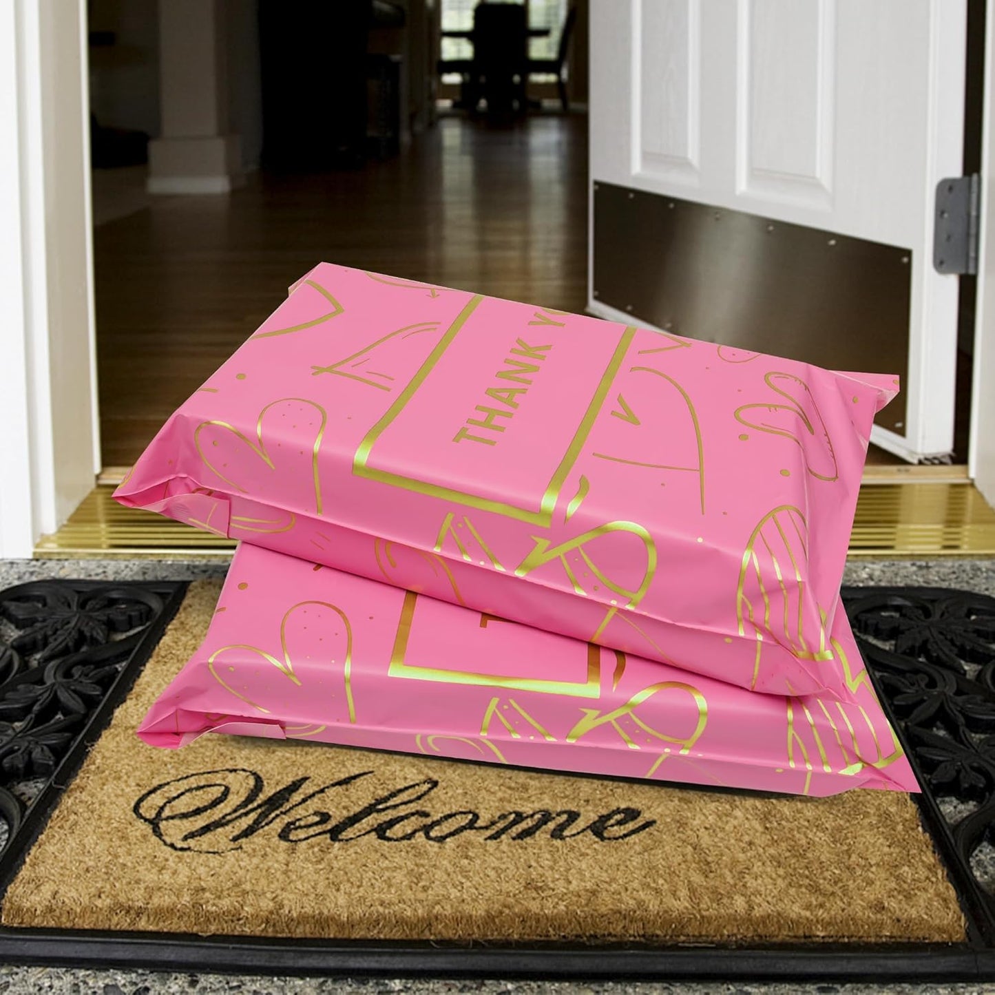 Thank You Poly Mailers 14.5x19 Inch 50 Pcs - Heart Printed Shipping Bags, 2.4mil Thickness, Waterproof and Tear Resistant Mailing Envelopes, Self-Sealing Packaging Bags for Clothing
