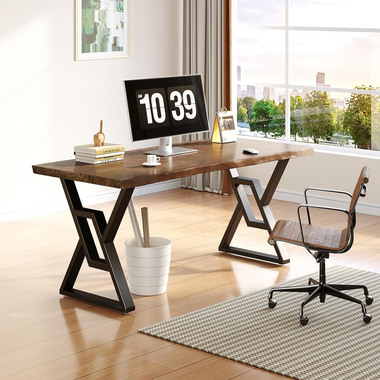 Rustic Brown 55-inch Solid Wood Computer Desk - Modern Gaming Workbench for Home Office, Modern Simple Design, Ideal for Study, Writing, Dining