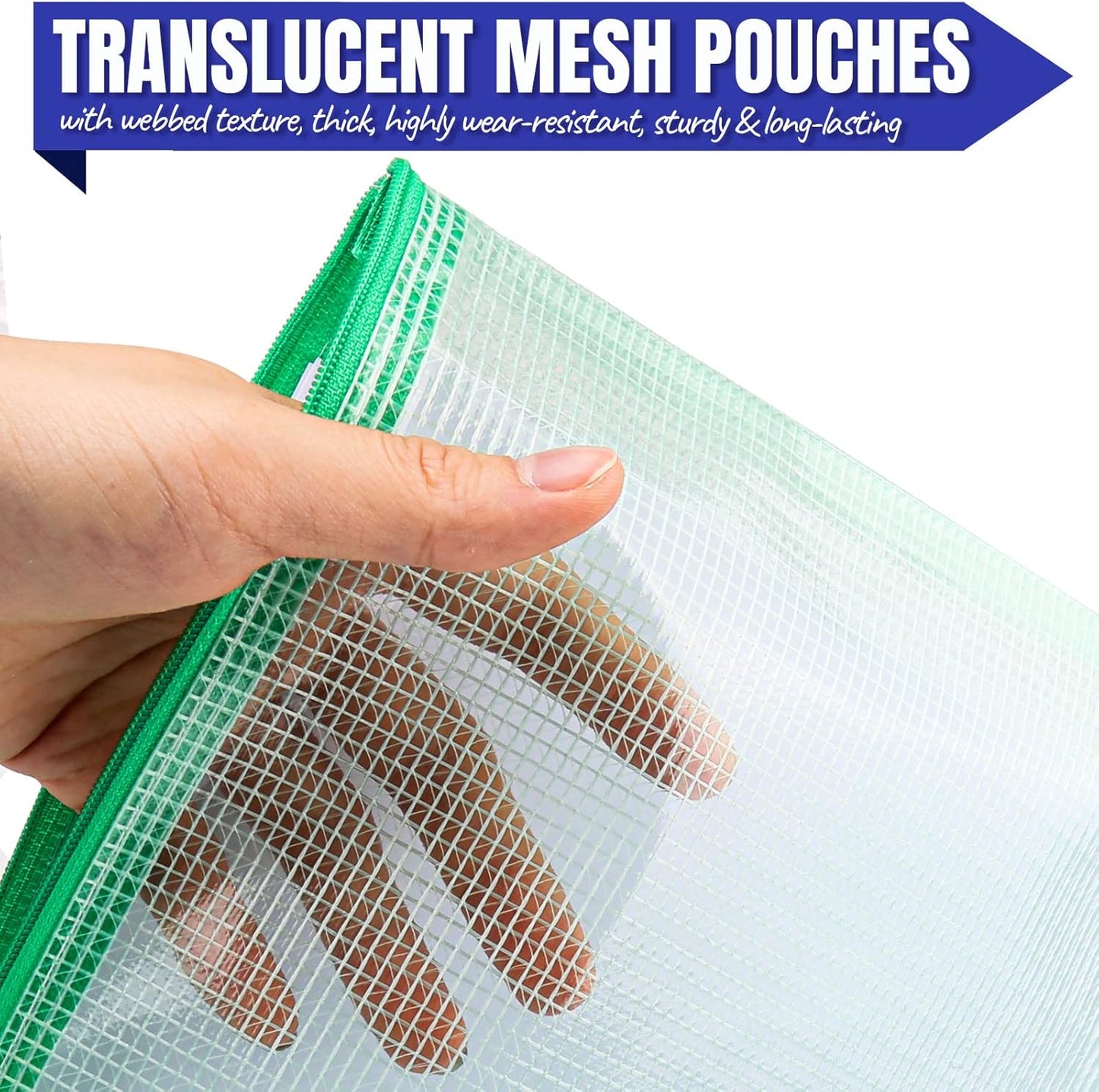 LEOBRO 20PCS Zipper Pouch, A4 Mesh Zipper Pouch Bags, Waterproof Bag, Mesh Bags for Classroom Organization, Toy Storage, School Supplies, Travel Essentials, File Jackets & File Pockets