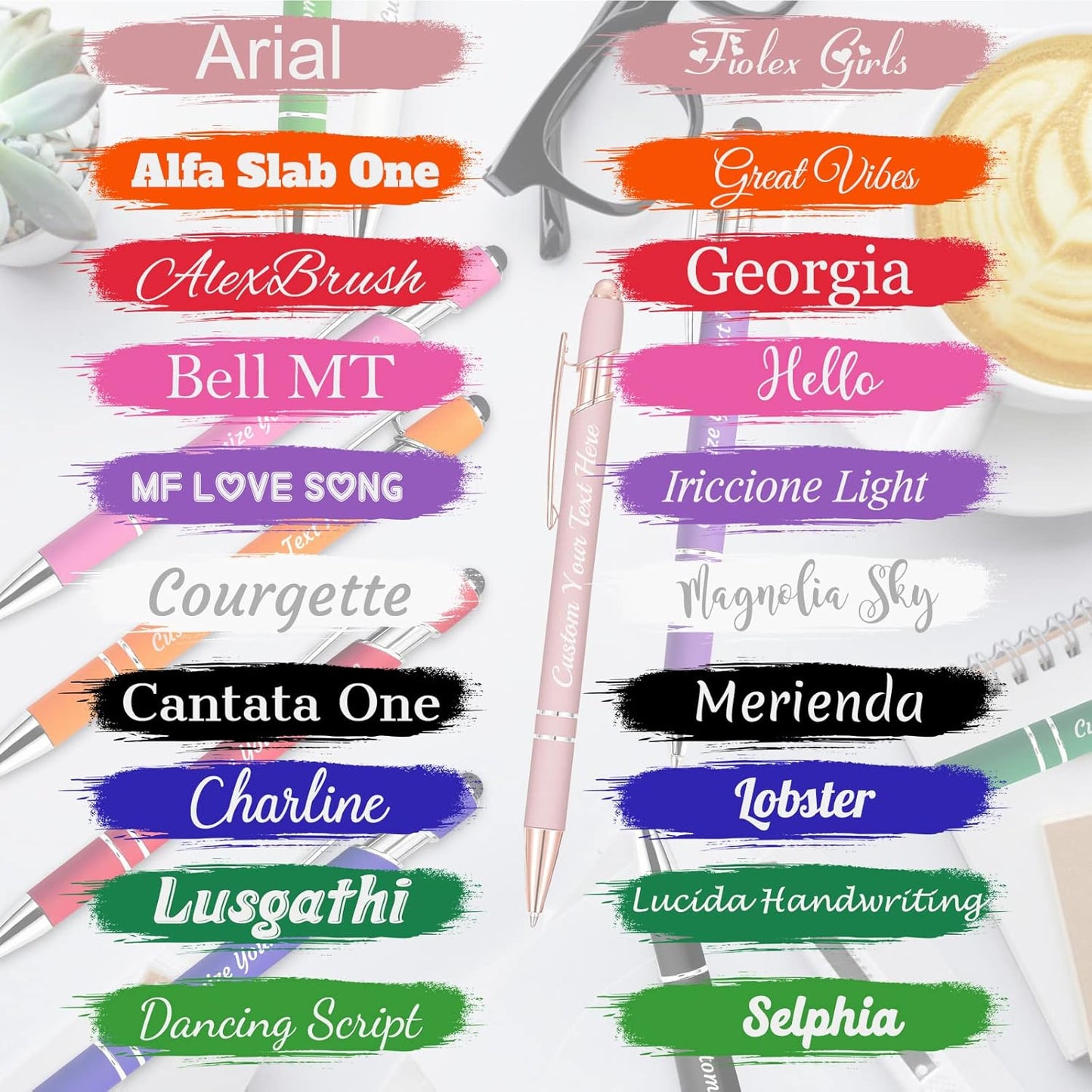 Personalized Pens Bulk 50 with Name Custom Engraving Ballpoint Pens with Stylus Tip Customized Smooth Writing Pens Personalized Gifts for Anniversary Birthday or Graduation(Light Green,Black Ink)