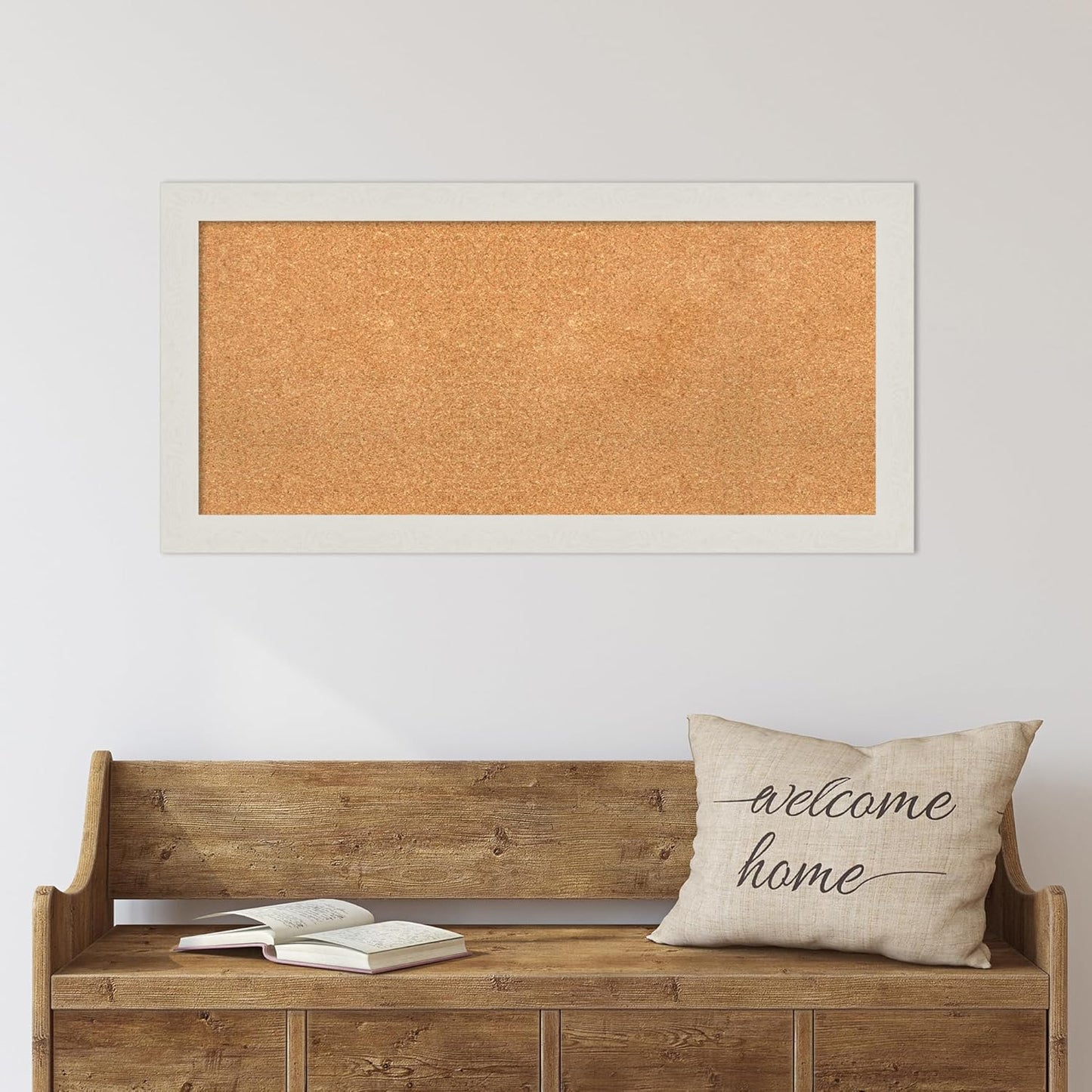 Amanti Art Natural Cork Board for Wall, 19x39 Vision Board with White Frame, Medium Corkboard Office Decor for Home Organization, Country Rustic Corkboard Pinboard to Display Items for Home