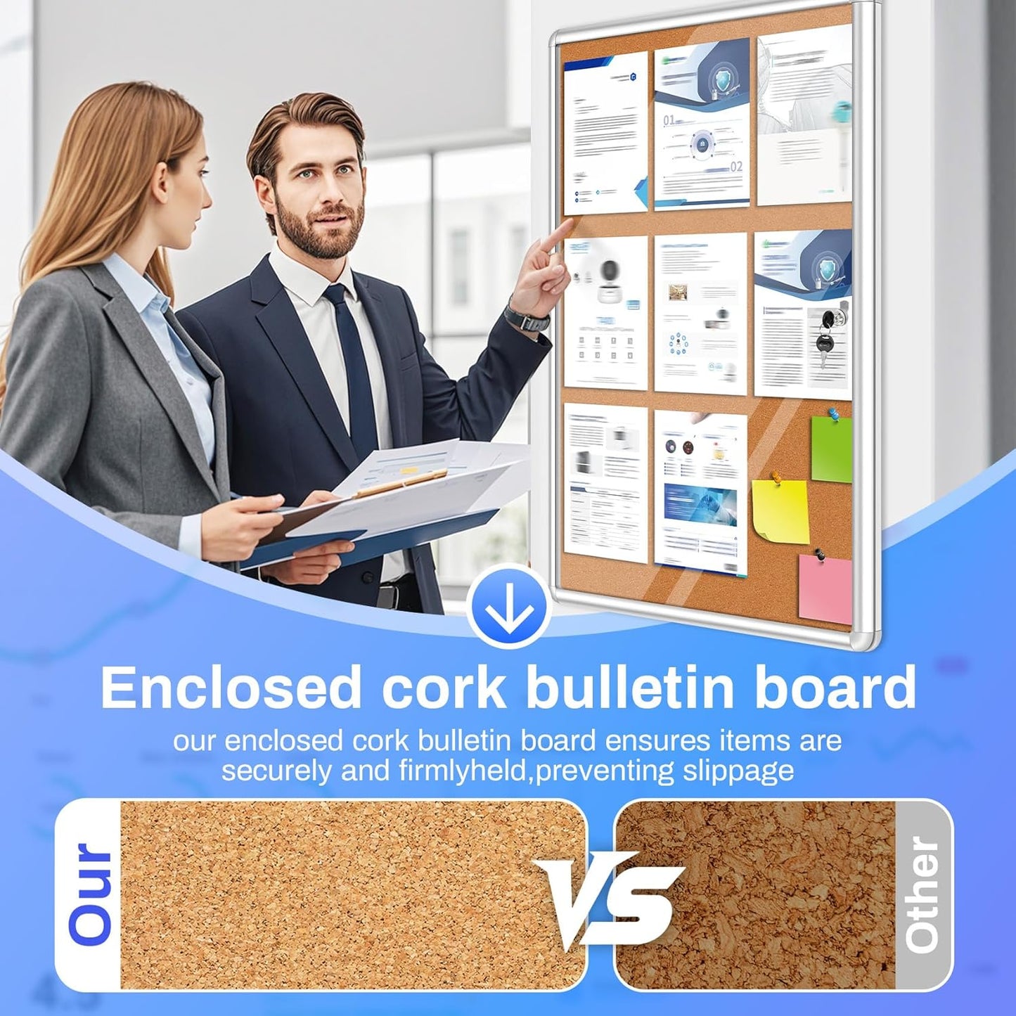 Magula 36"x24" Enclosed Cork Bulletin Board Tamper-Proof Dispaly Case, Aluminium Frame, Shatter Resistant Lockable Bulletin Board, Enclosed Cork Board for School, Office, Commercial, Hospital etc